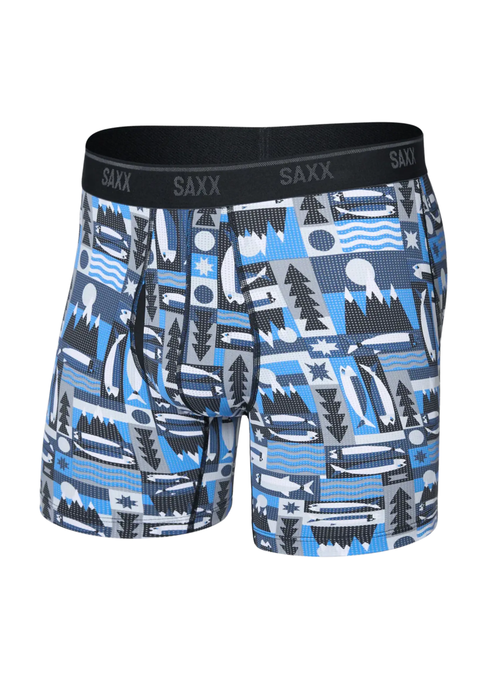 SAXX Underwear QT Quick Dry Mesh Boxer Brief with Fly (Winter Angler/Blue)