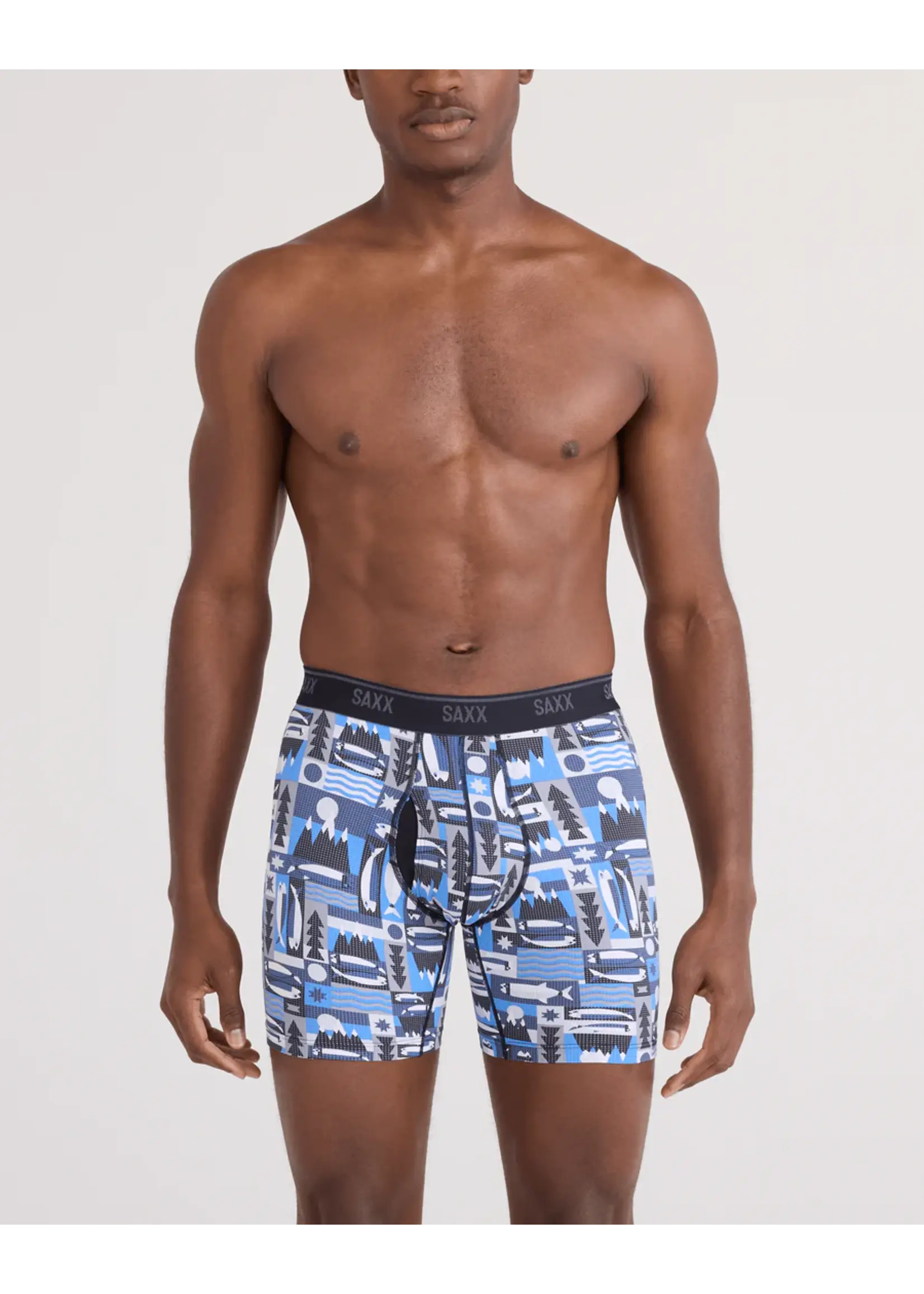 SAXX Underwear QT Quick Dry Mesh Boxer Brief with Fly (Winter Angler/Blue)