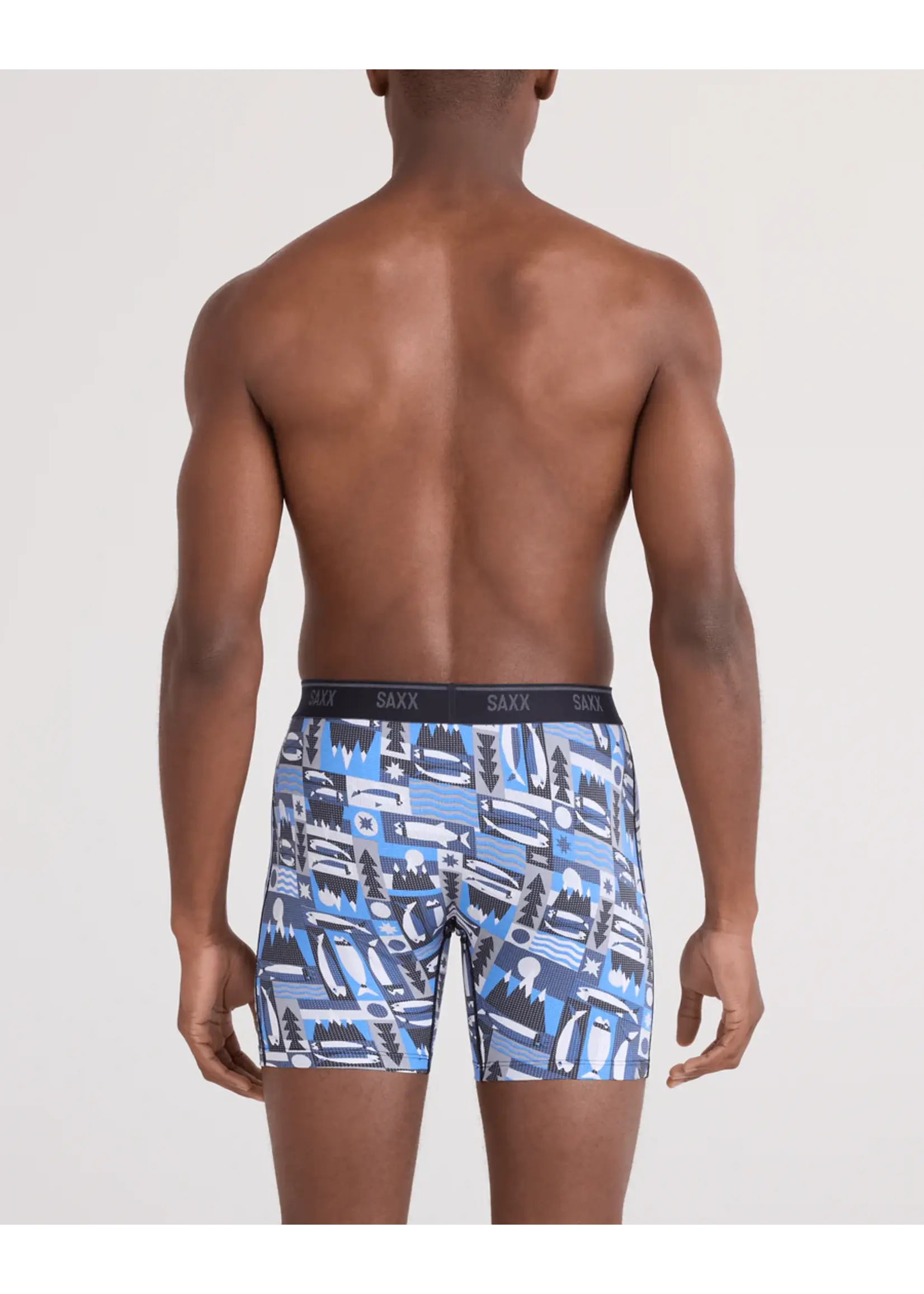 SAXX Underwear QT Quick Dry Mesh Boxer Brief with Fly (Winter Angler/Blue)