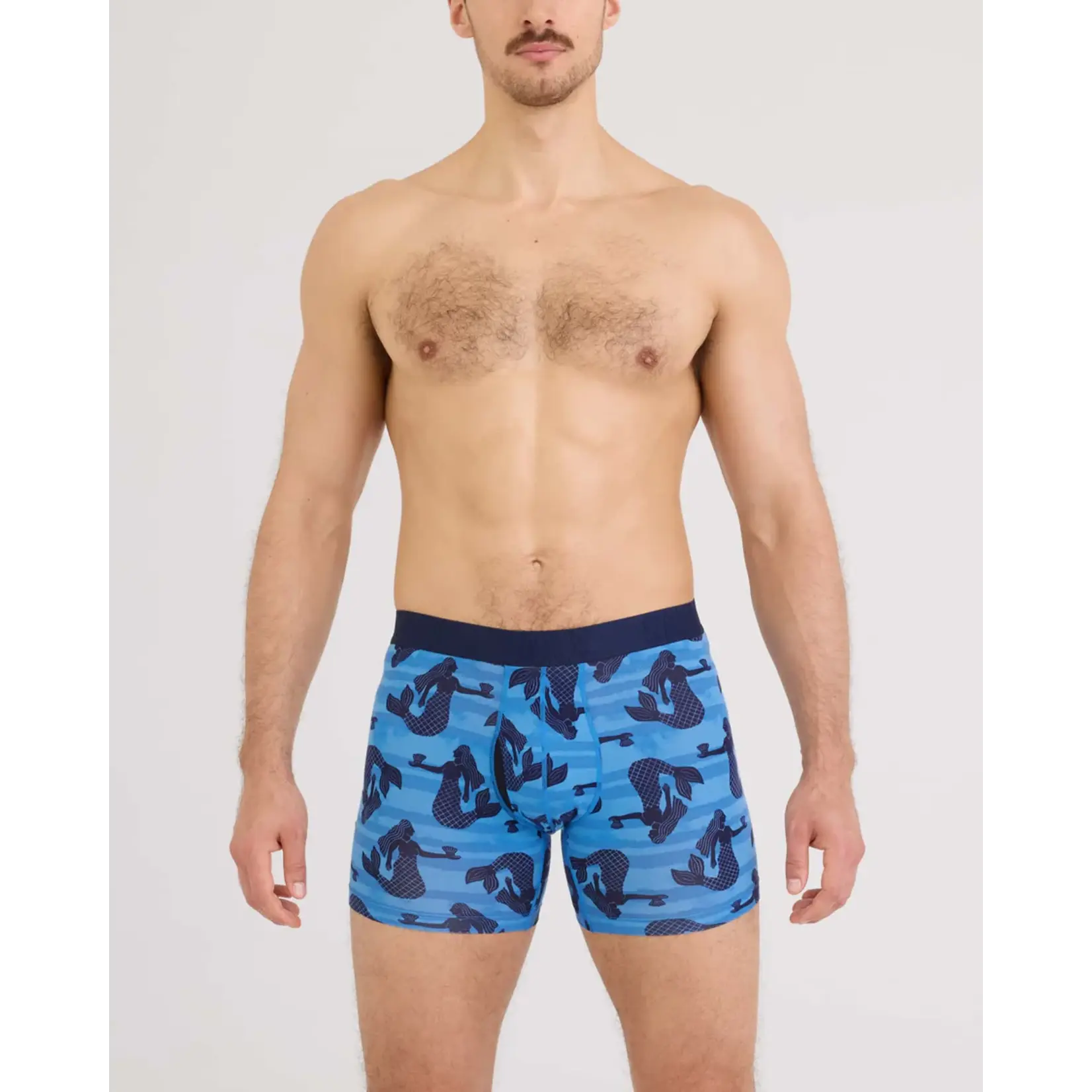 SAXX Underwear SXBB86F-LSB - DropTemp Cooling Cotton Boxer Brief with Fly (La Sirena/Blue)