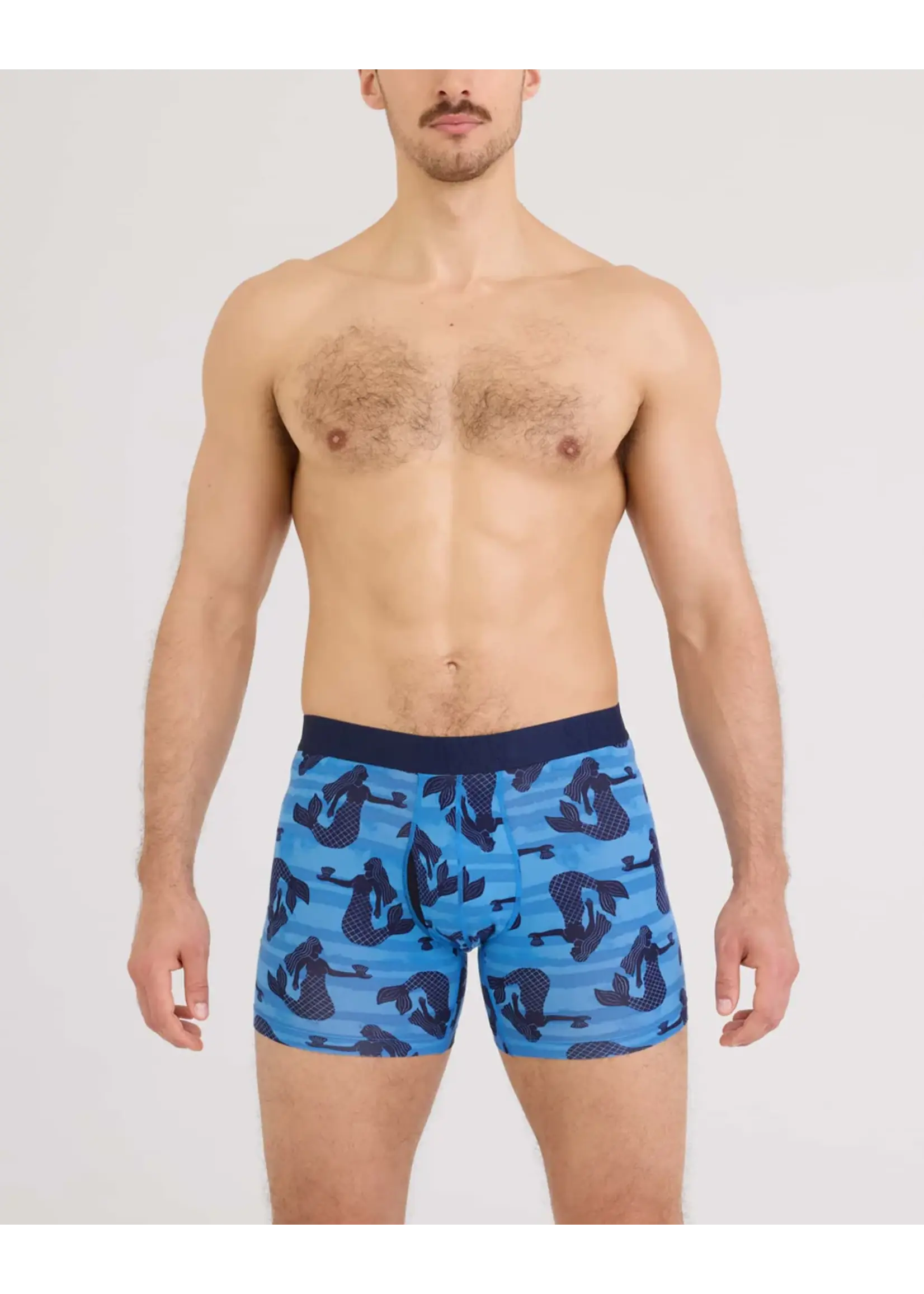 SAXX Underwear SXBB86F-LSB - DropTemp Cooling Cotton Boxer Brief with Fly (La Sirena/Blue)