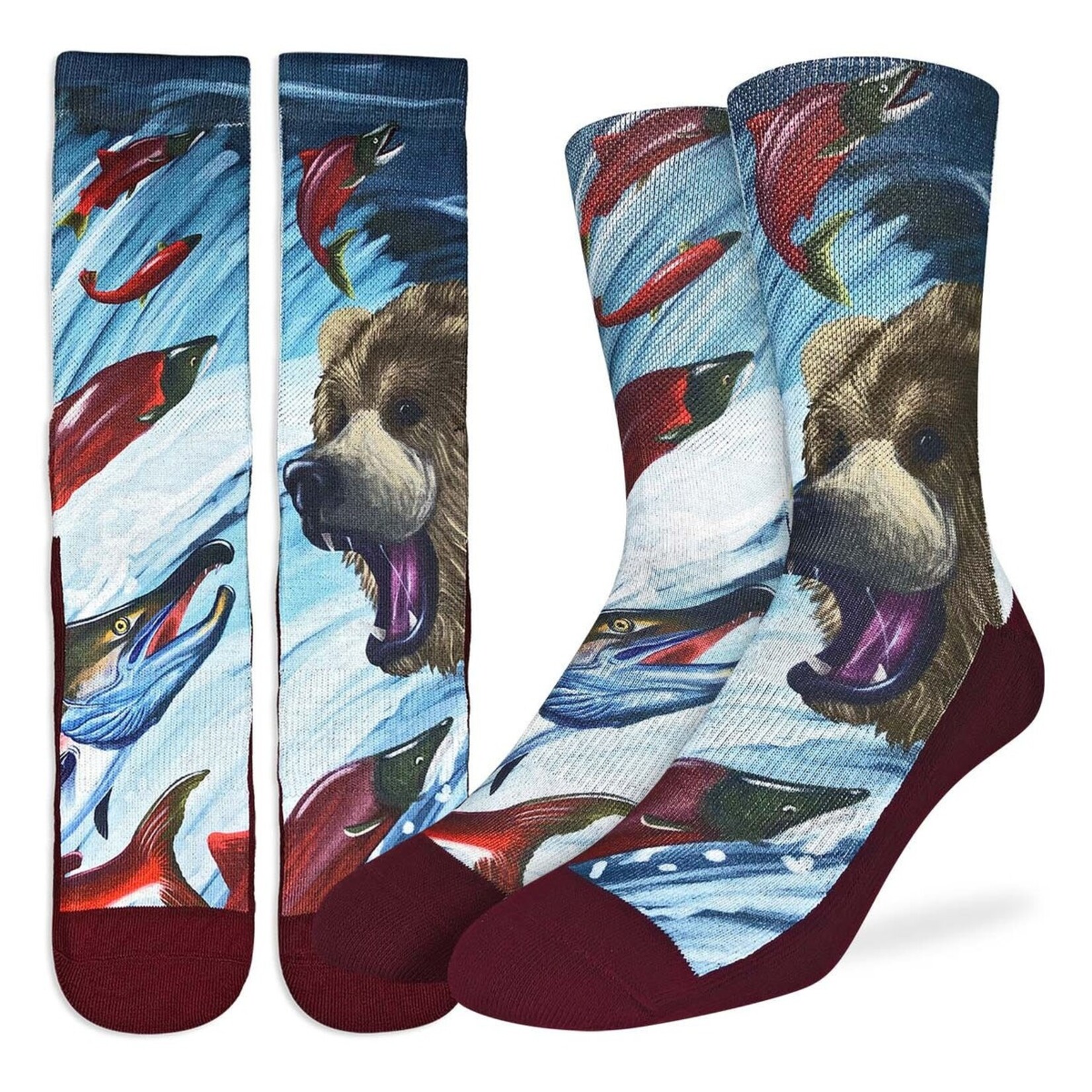 Good Luck Sock Men's Grizzly Bear & Sockeye Salmon Socks