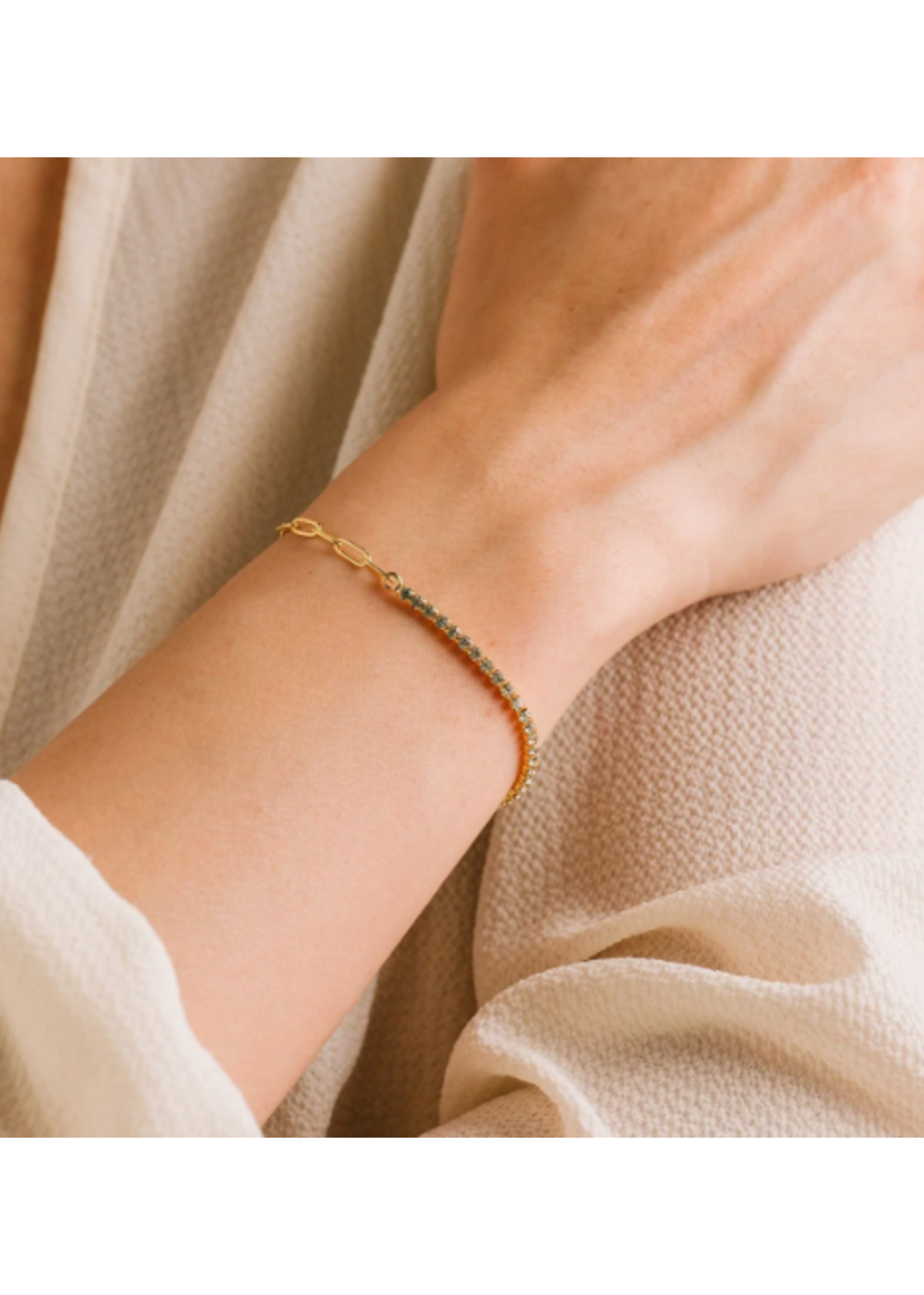 Lover's Tempo Tennis Paperclip Bracelet - Clear CZ, 18K Gold Plate