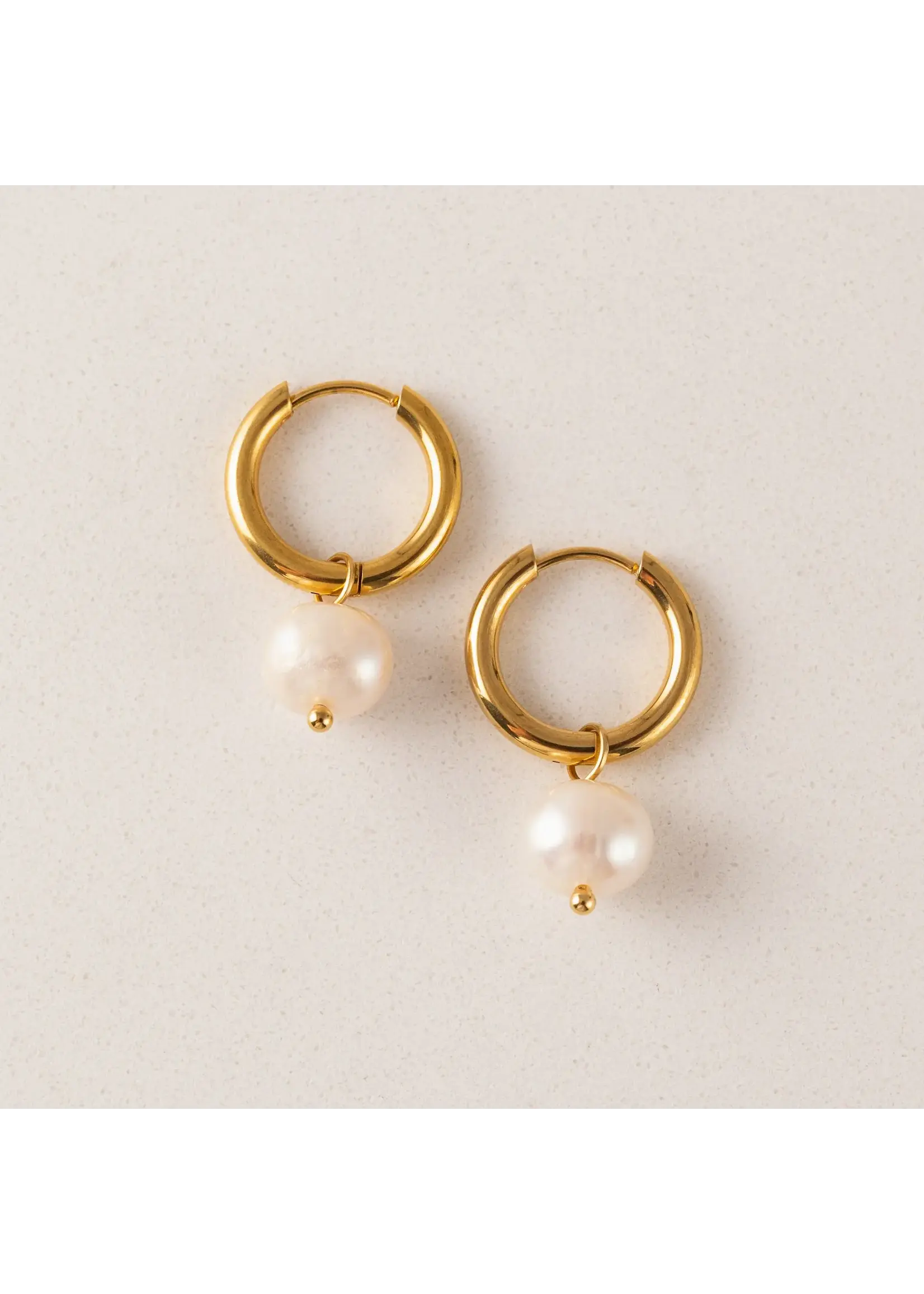 Lover's Tempo Oceane Pearl 16 mm Hoop Earrings - 18K PVD Gold, Waterproof