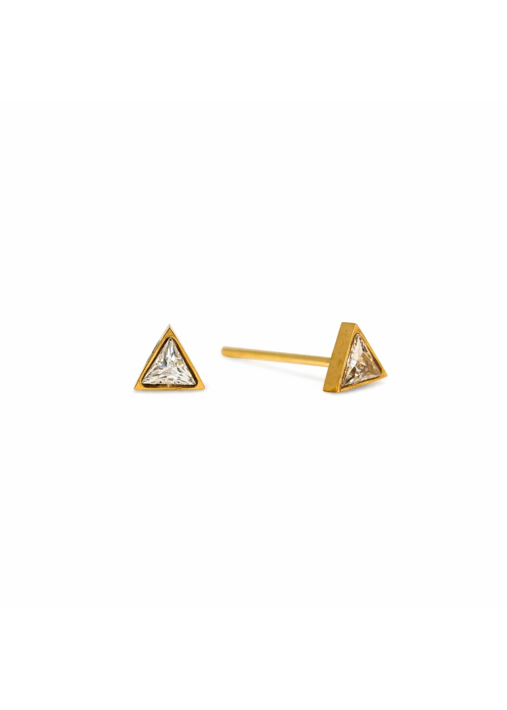 Lover's Tempo Sail Triangle CZ Stud Earrings Gold - Waterproof