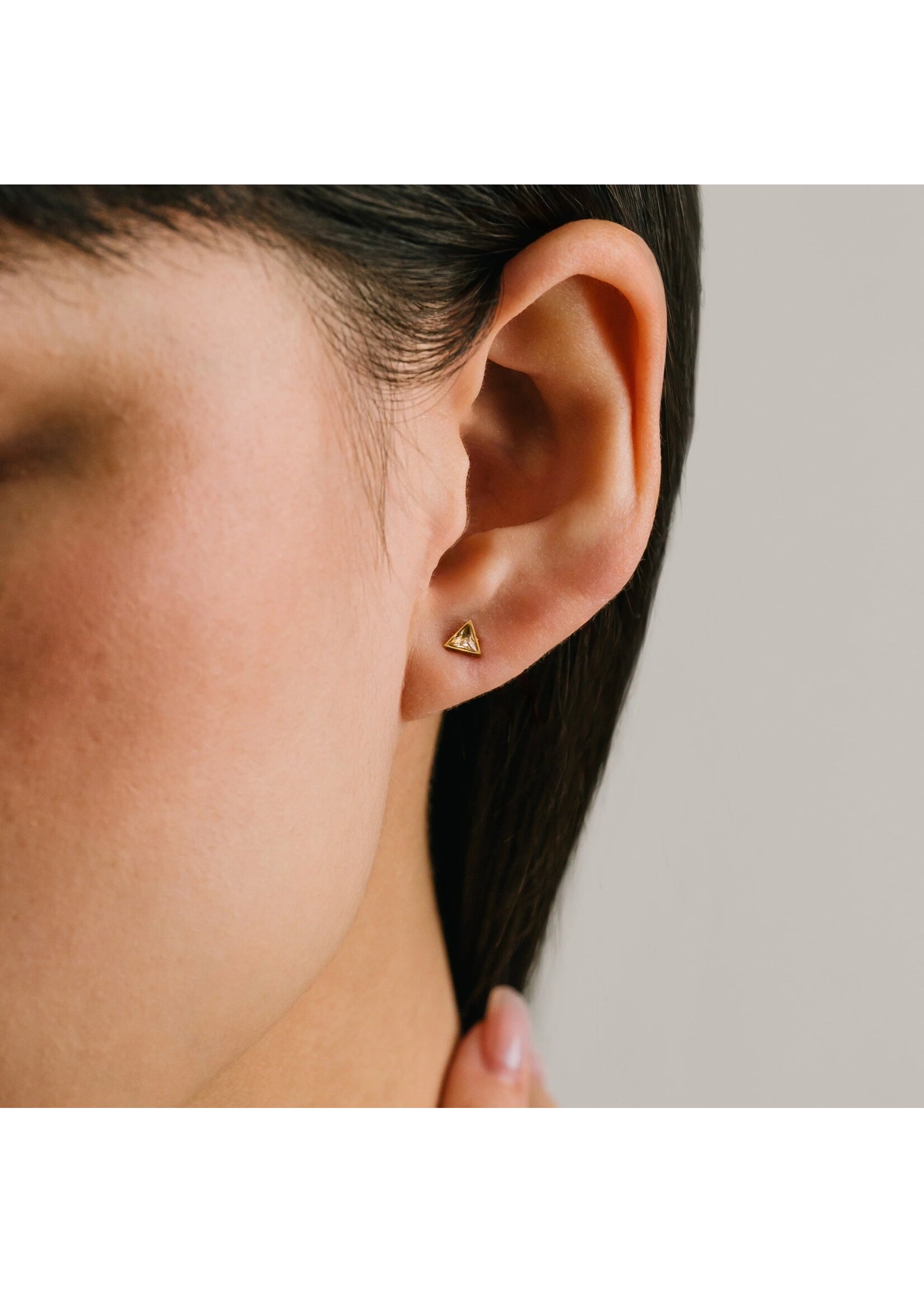 Lover's Tempo Sail Triangle CZ Stud Earrings Gold - Waterproof