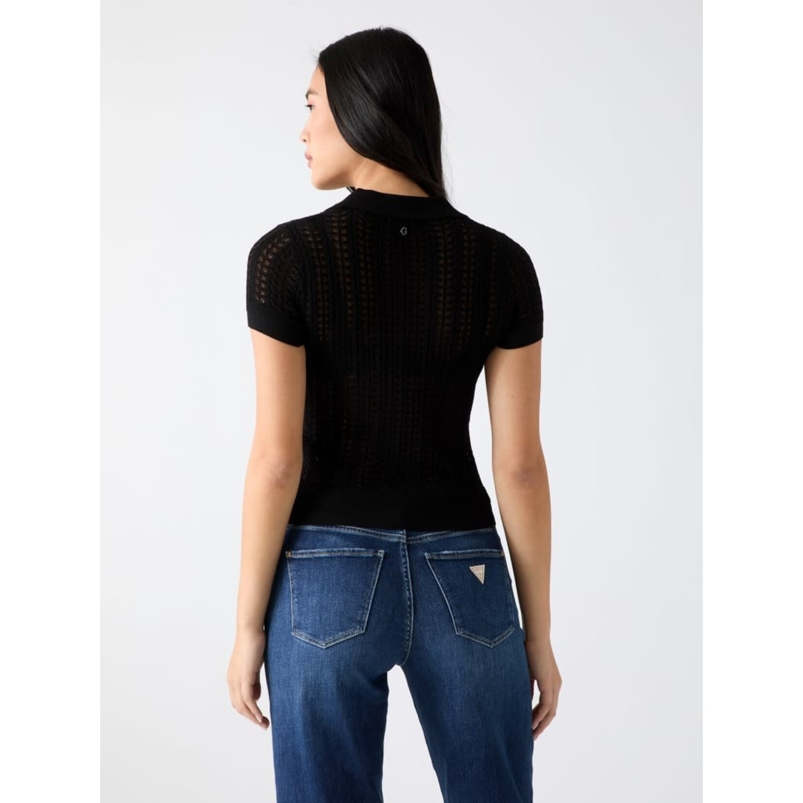 Guess Short Sleeve Pointelle Vienna Polo Sweater