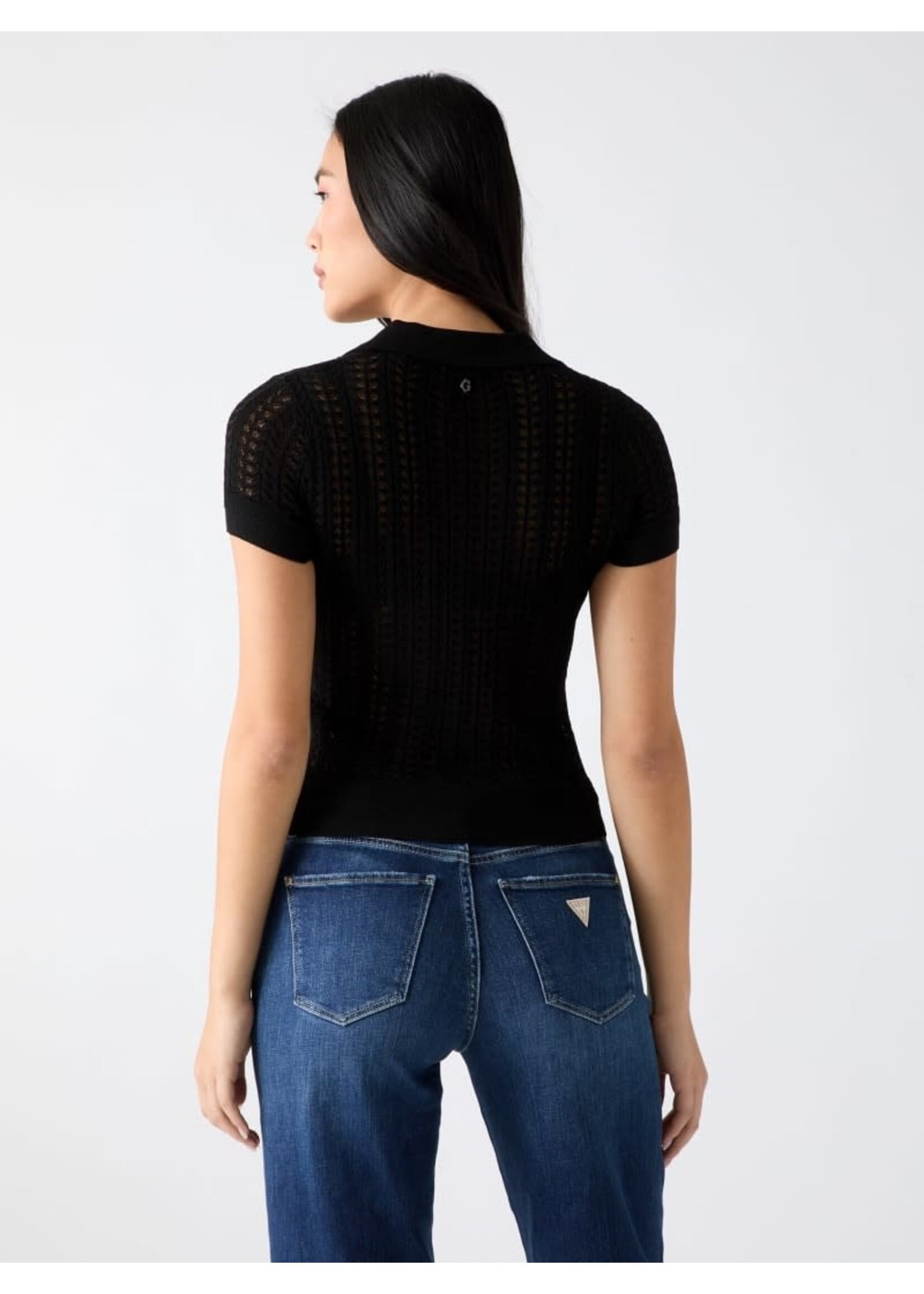 Guess Short Sleeve Pointelle Vienna Polo Sweater