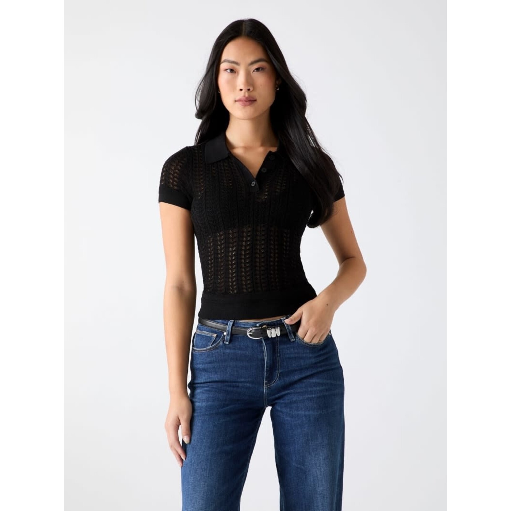 Guess Short Sleeve Pointelle Vienna Polo Sweater