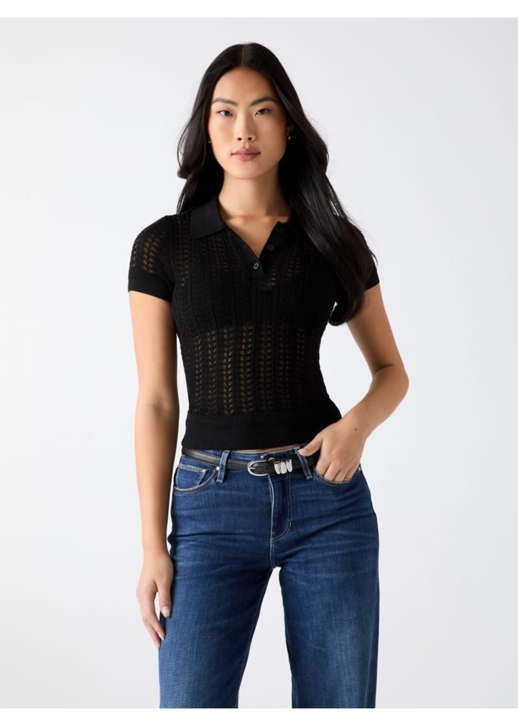 Guess Short Sleeve Pointelle Vienna Polo Sweater