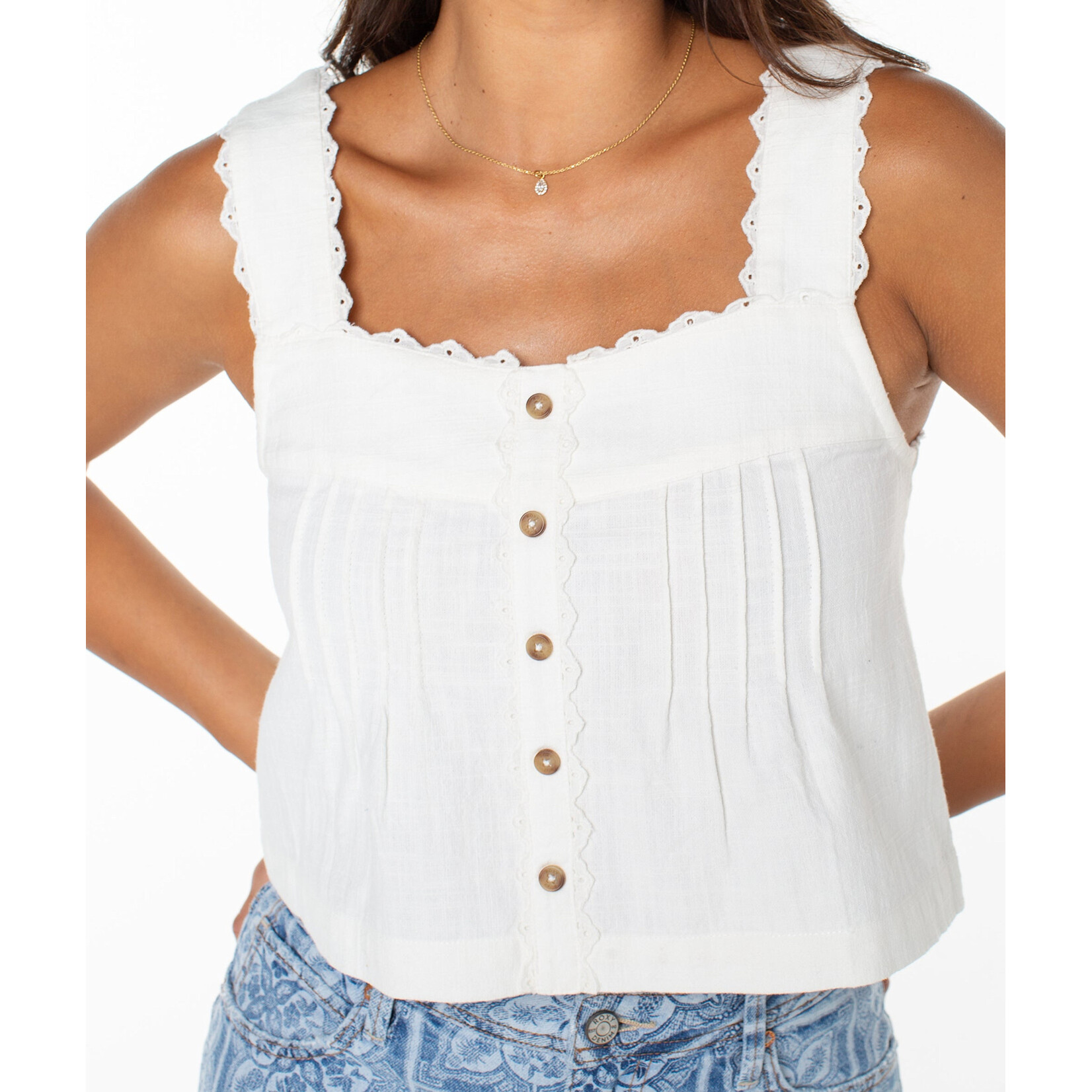 Roxy Hazy Hyacinth Top with Lace Trim