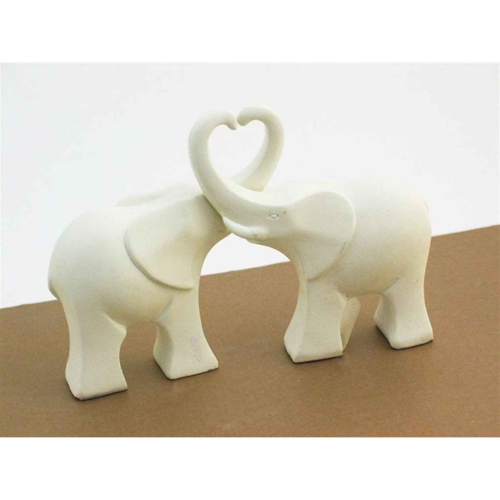 White Poly Resin Elephant Couple Figurine Set
