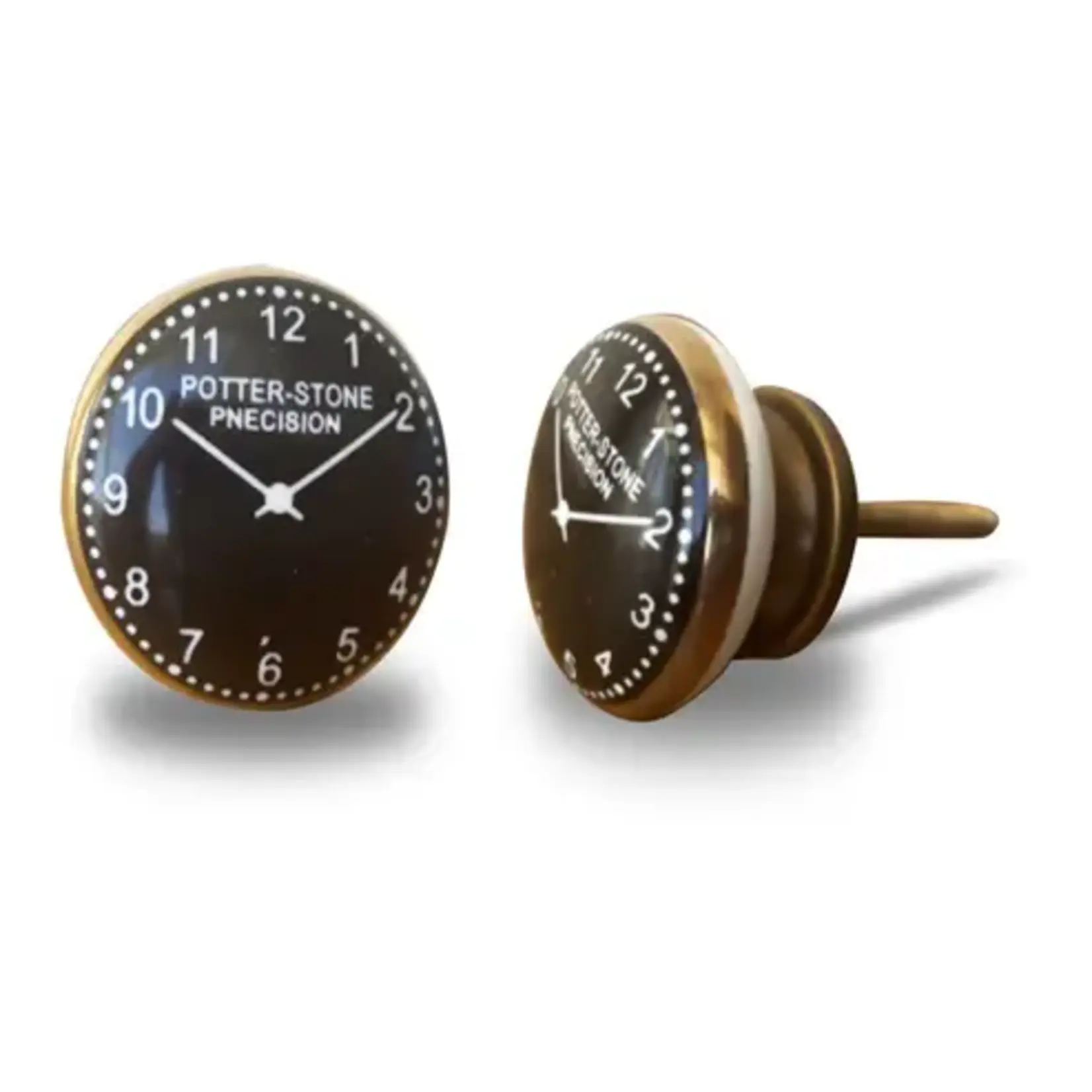 Ceramic & Glass Vintage Clock Drawer Knob (Black & Gold)