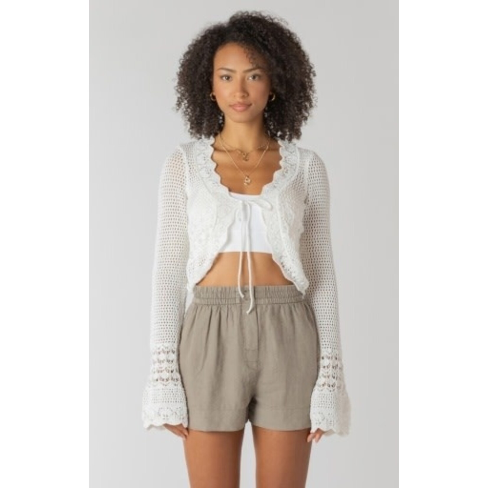 Room 34 2727253 DG - Tie Front Crochet Cardigan