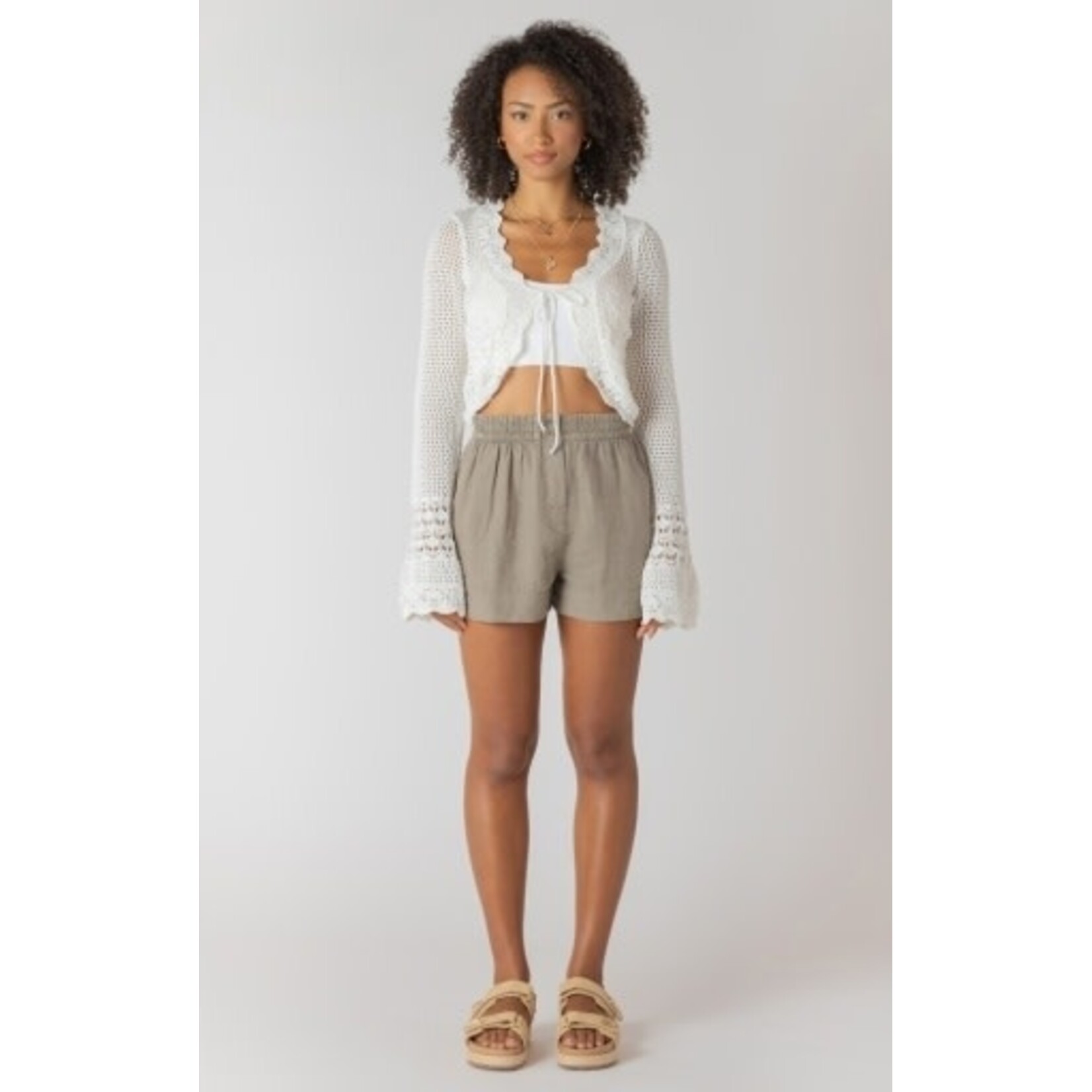 Room 34 2727253 DG - Tie Front Crochet Cardigan