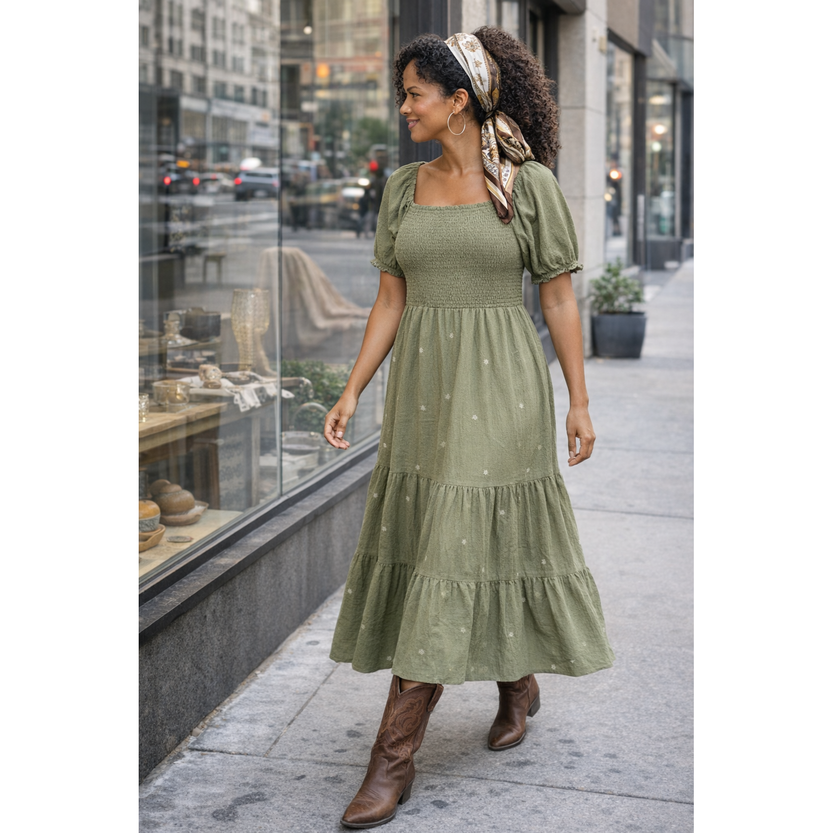 Room 34 2722518 DG Smocked Tiered Maxi Dress