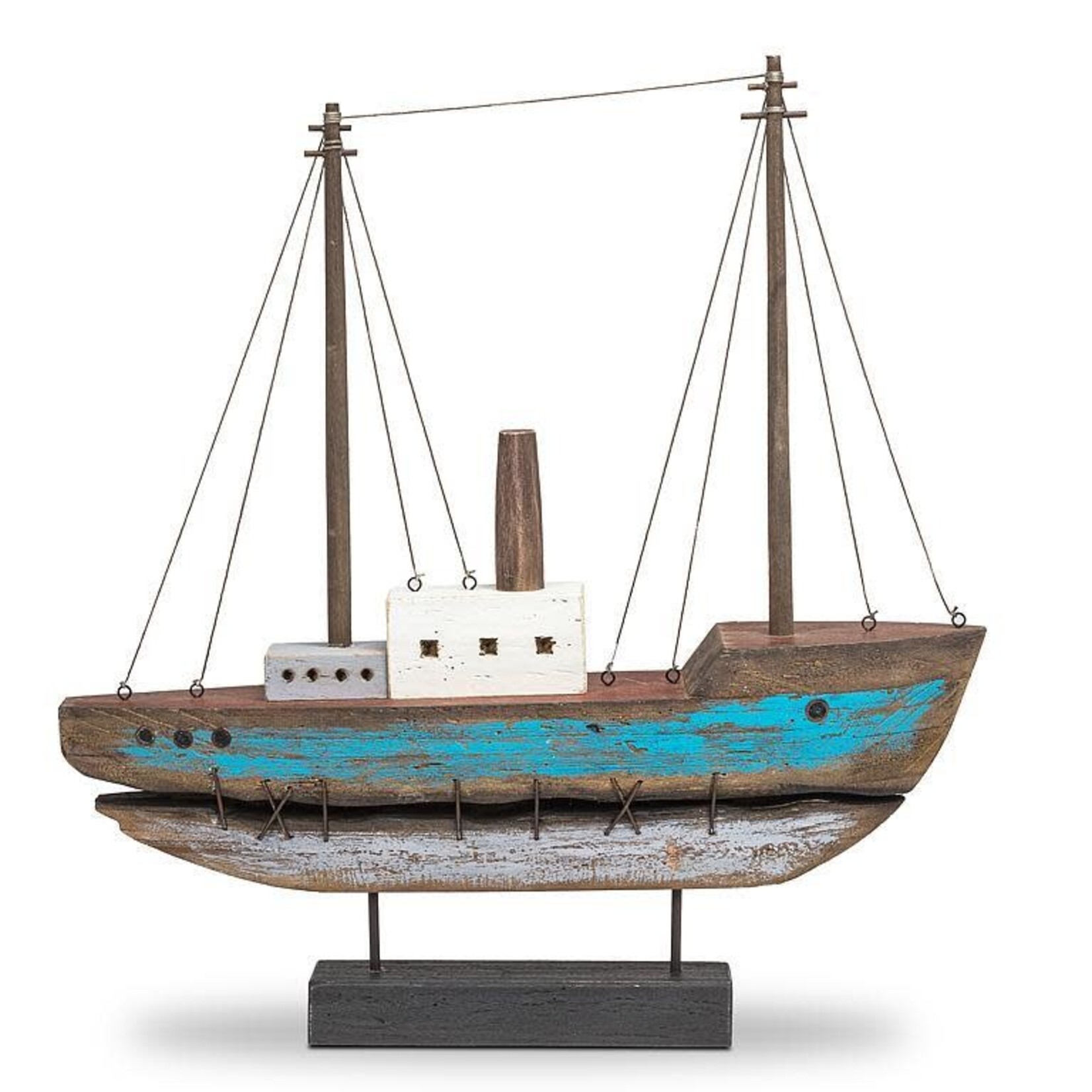 Large Blue Wooden Boat on Base