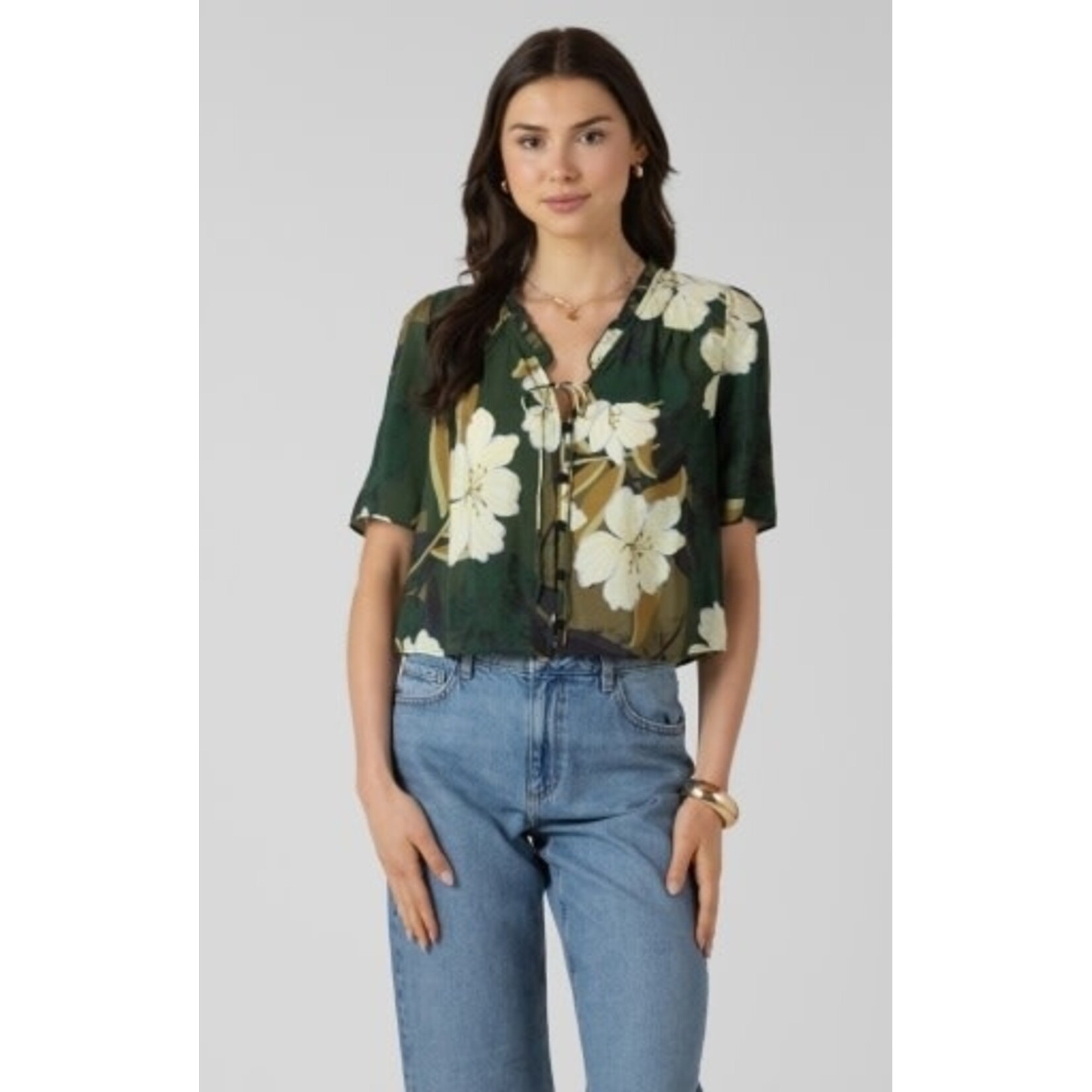 Dex Clothing 2723707 D - Button Front Ruffle Trim Blouse
