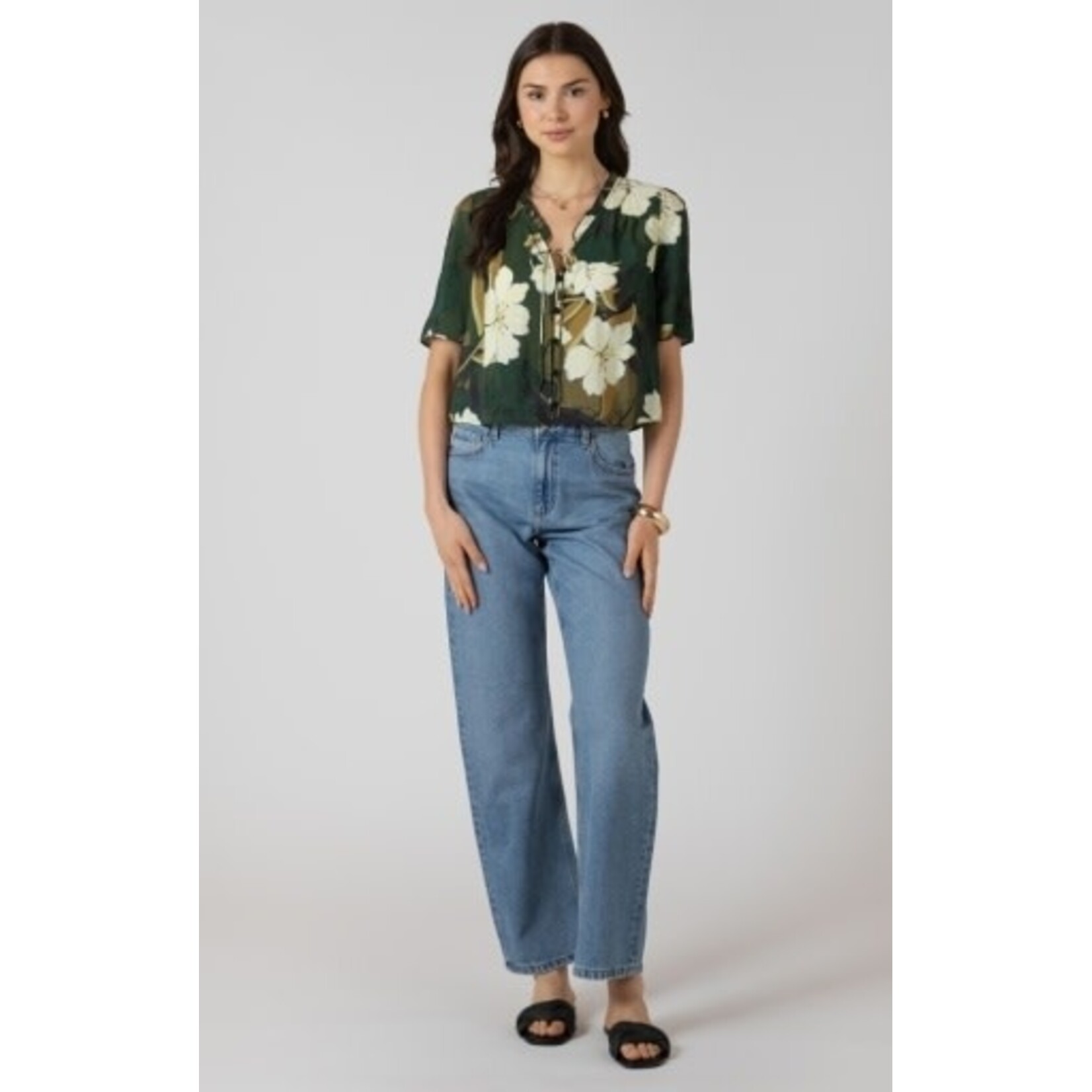 Dex Clothing 2723707 D - Button Front Ruffle Trim Blouse