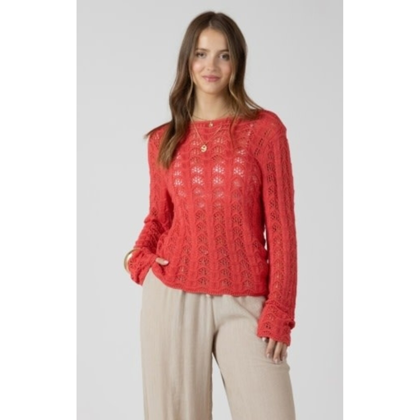 Dex Clothing 2727009 D - Scalloped Open Work Sweater
