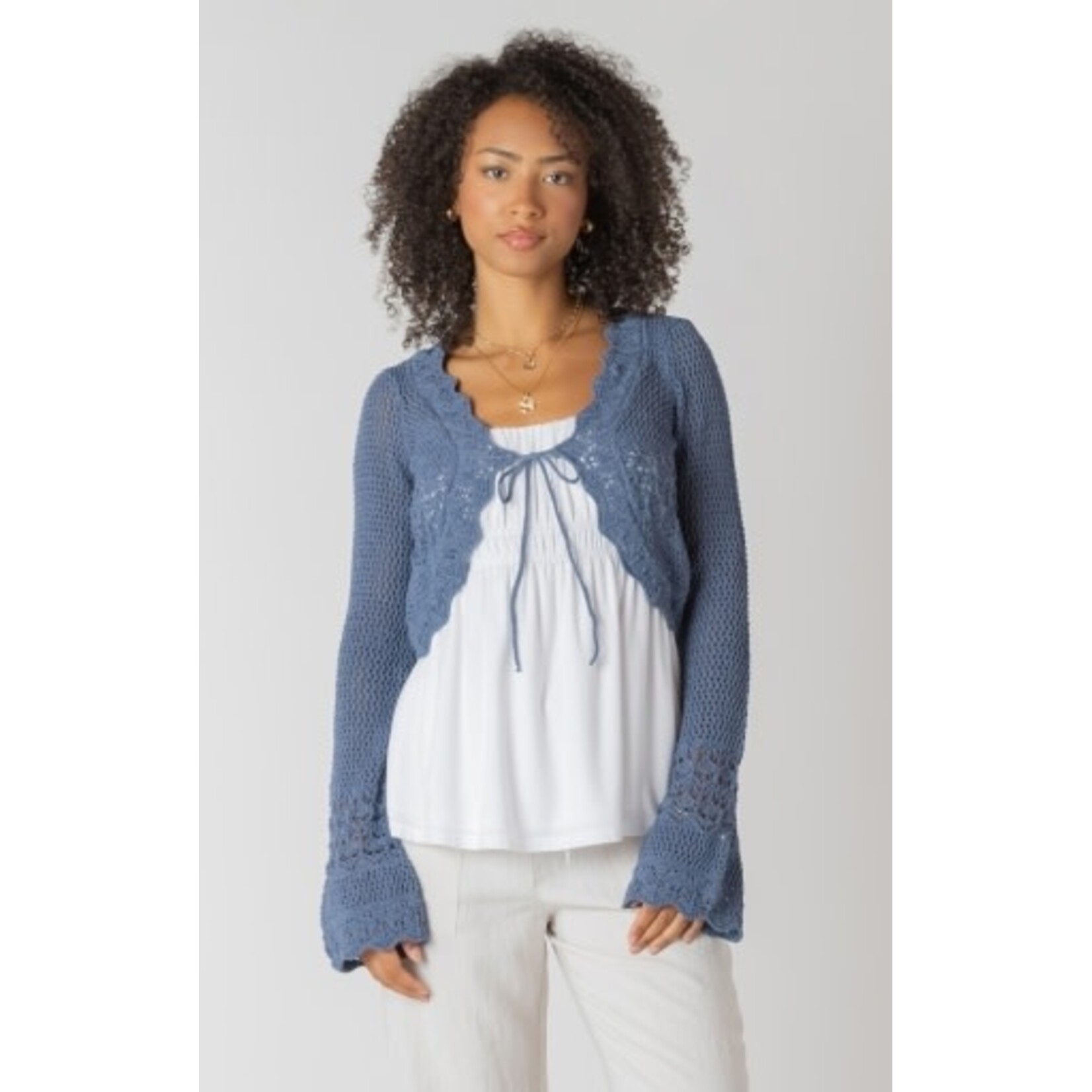 Room 34 2727253 DG - Tie Front Crochet Cardigan