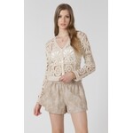 Black Tape Embroidered Square Pattern Cardigan