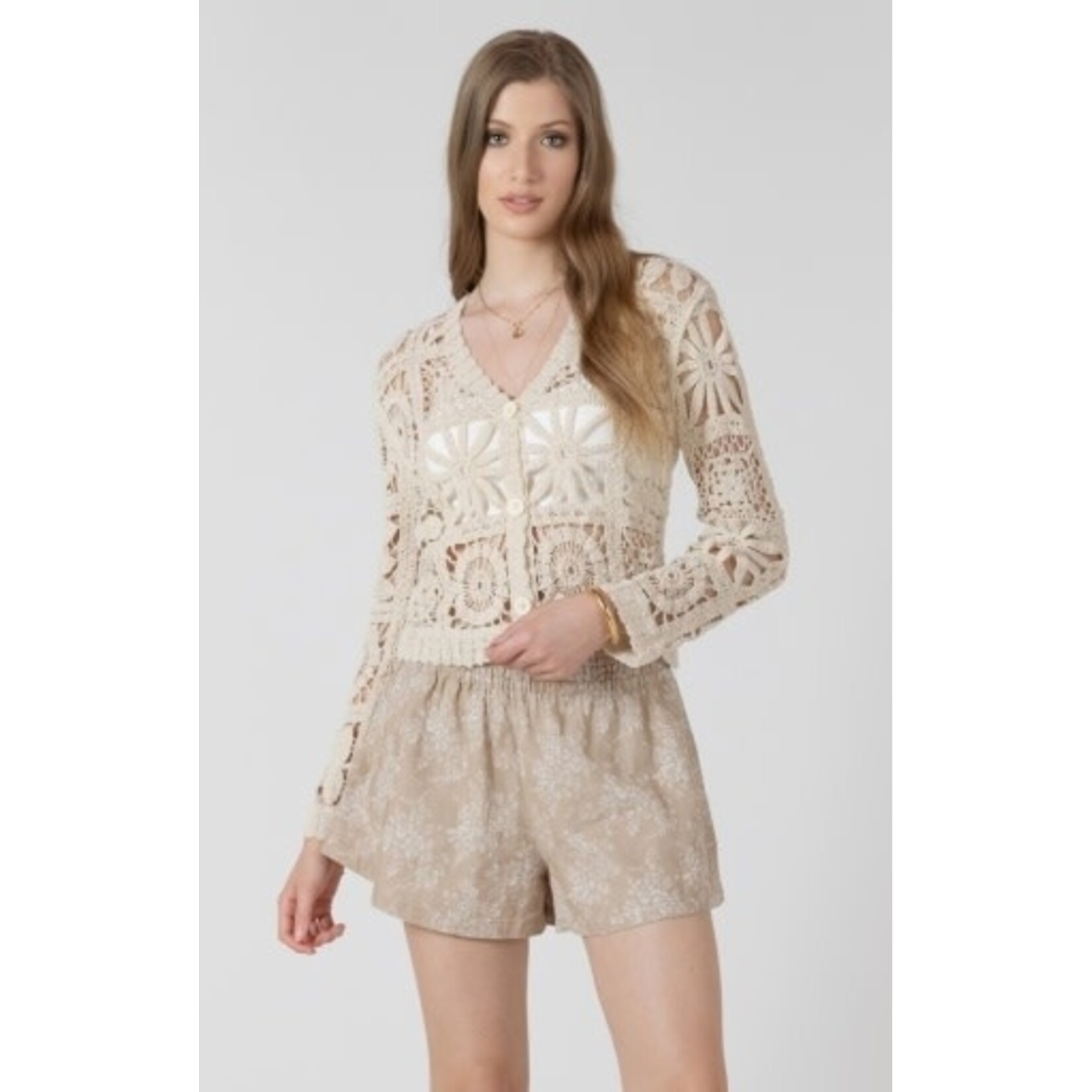 Black Tape 2727257 T - Embroidered Square Pattern Cardigan