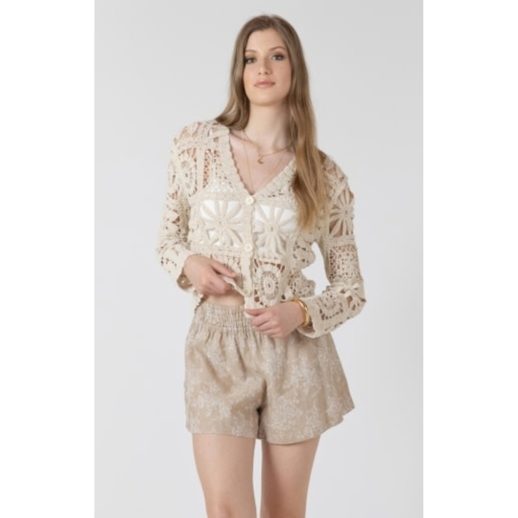 Black Tape 2727257 T - Embroidered Square Pattern Cardigan