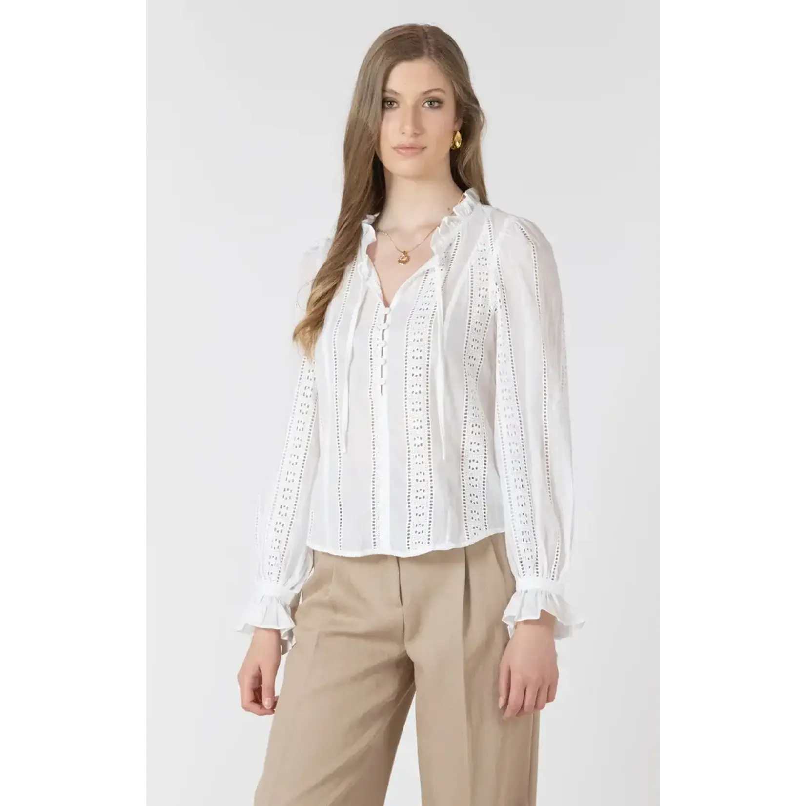 Black Tape 2723730 T - Tie-Cuff Lace Insert Blouse