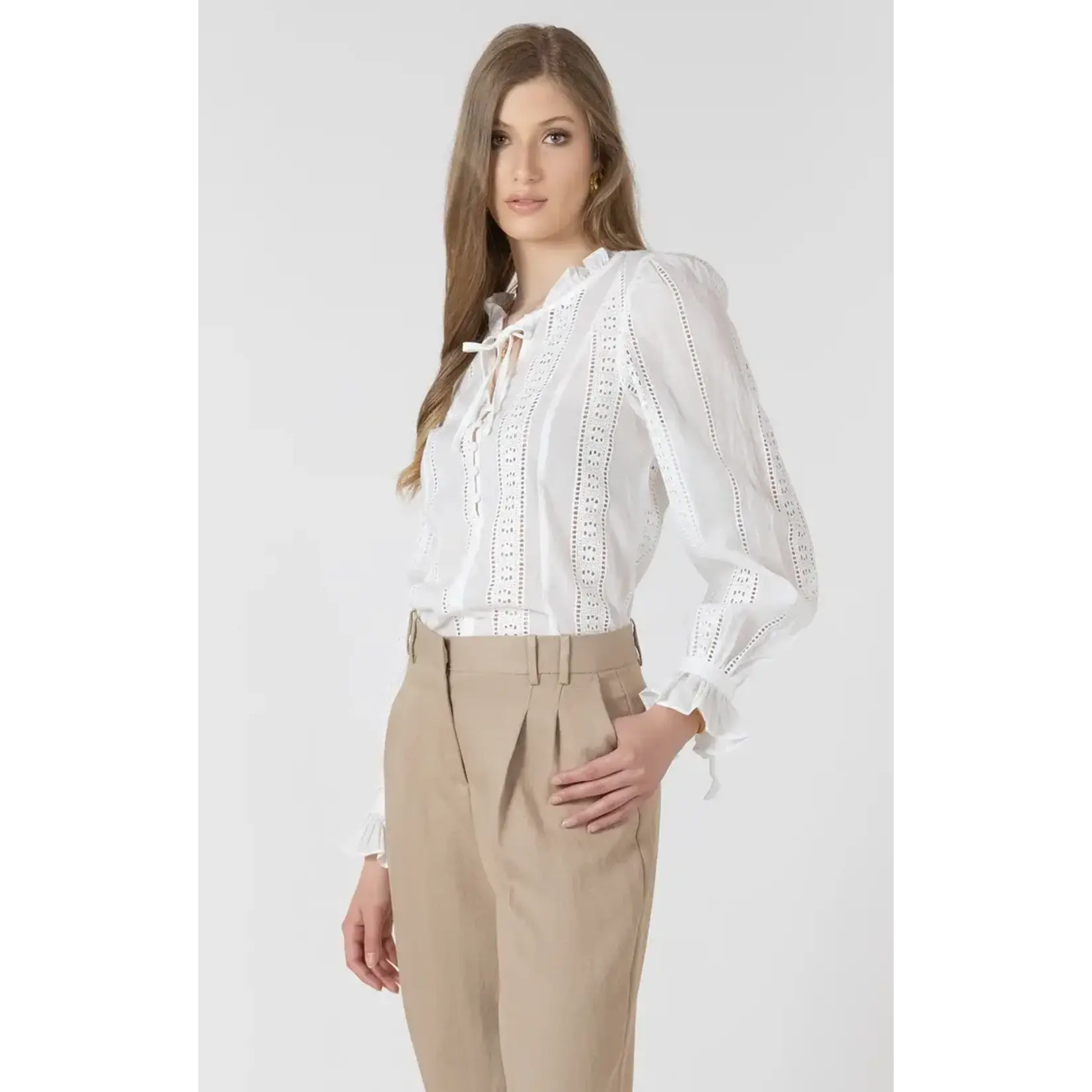 Black Tape 2723730 T - Tie-Cuff Lace Insert Blouse
