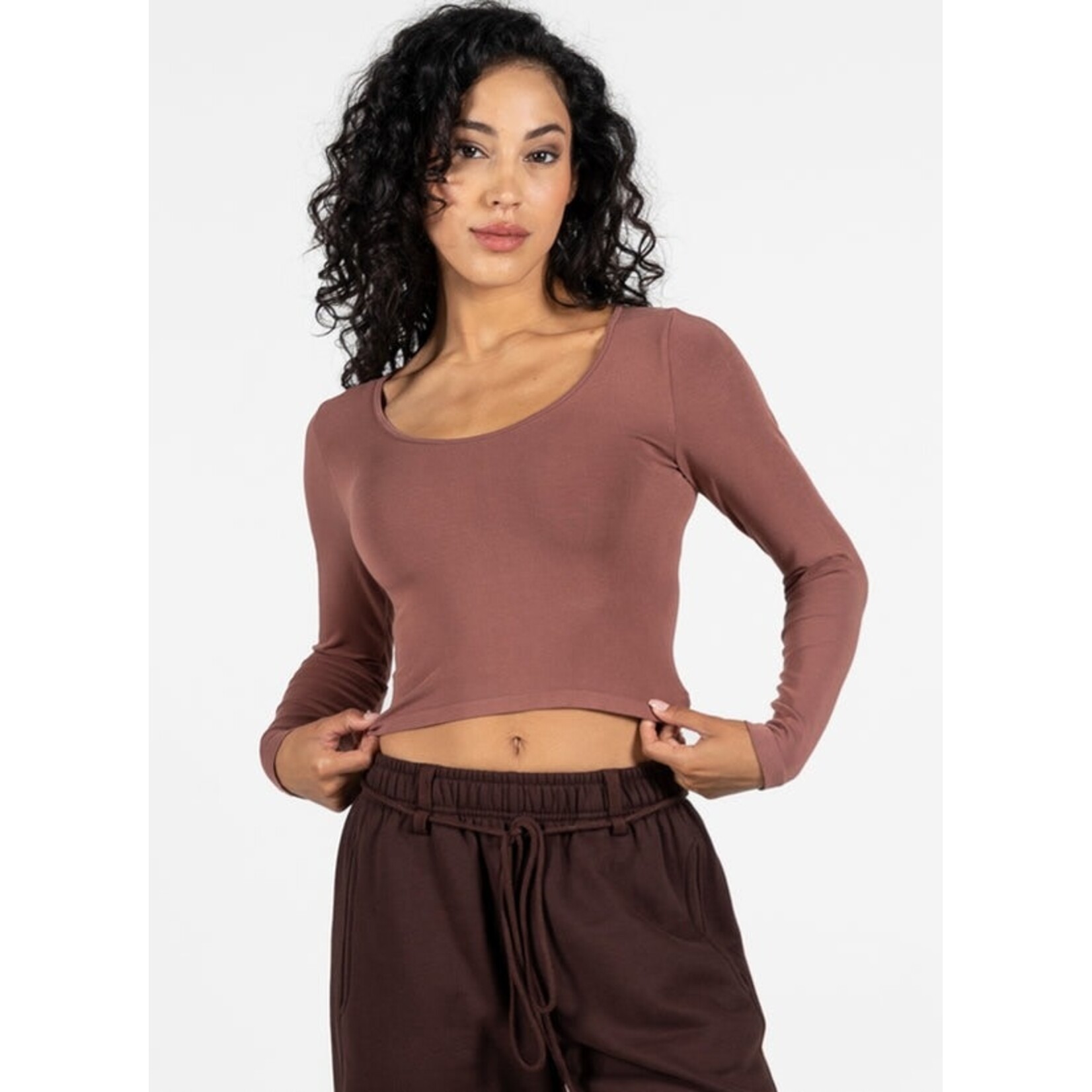 C'est Moi Bamboo Longsleeve Crop Scoop Neck Top - Assorted