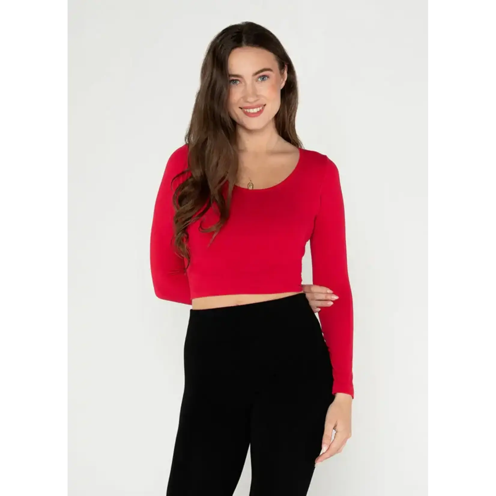 C'est Moi Bamboo Longsleeve Crop Scoop Neck Top - Assorted