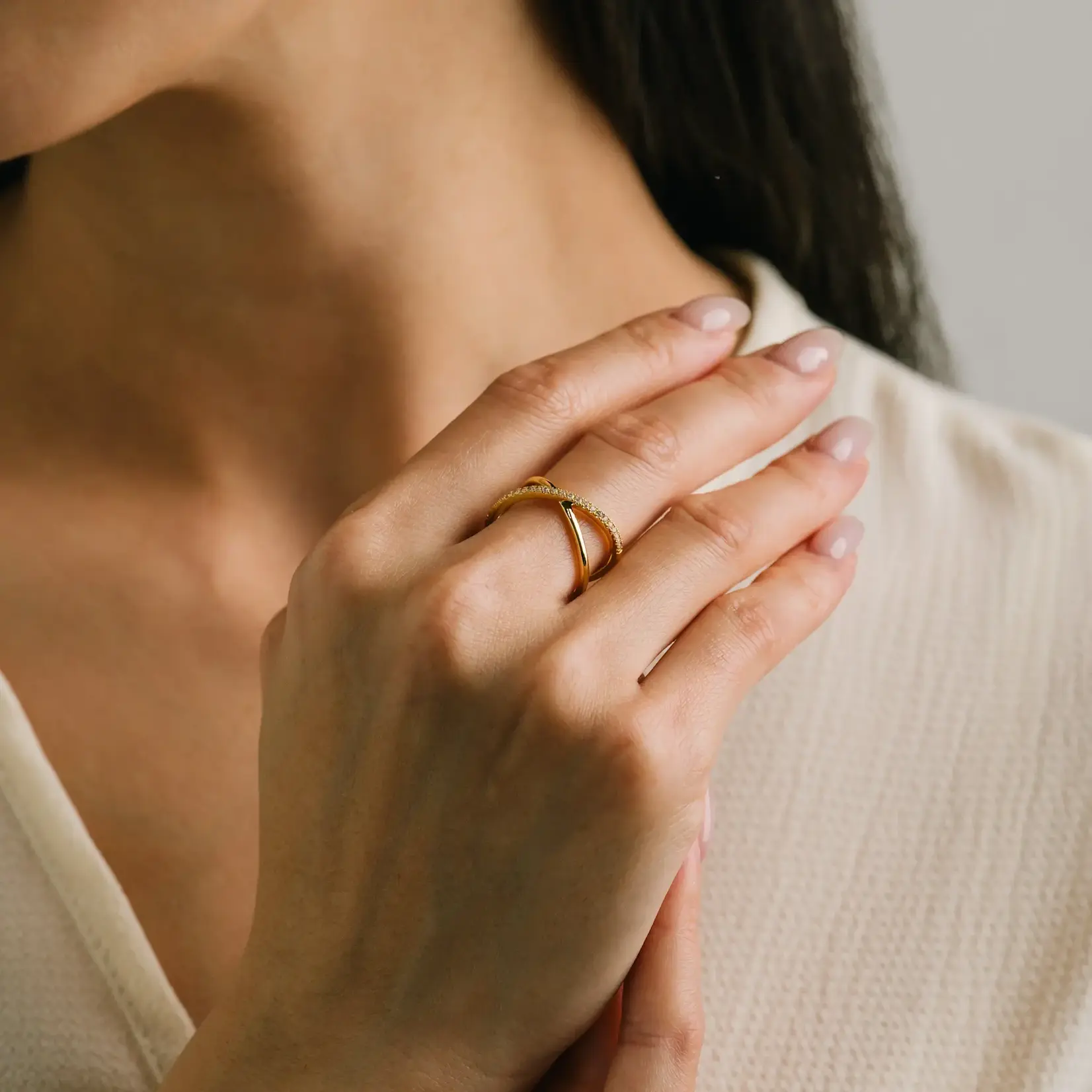 Lover's Tempo CZ X Ring - Gold