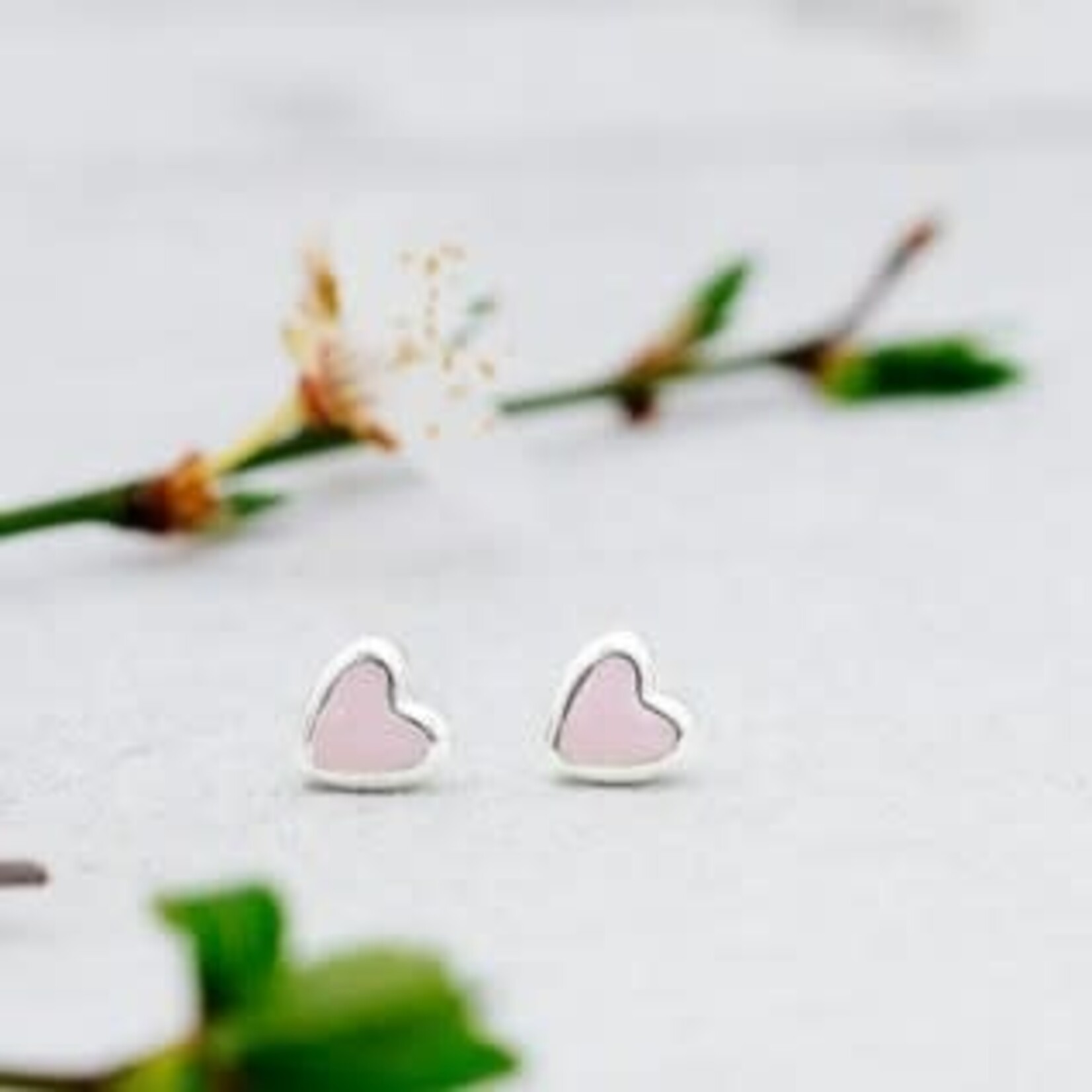 Glee Cherish Heart Studs - Rose Quartz and Sterling Silver Plater