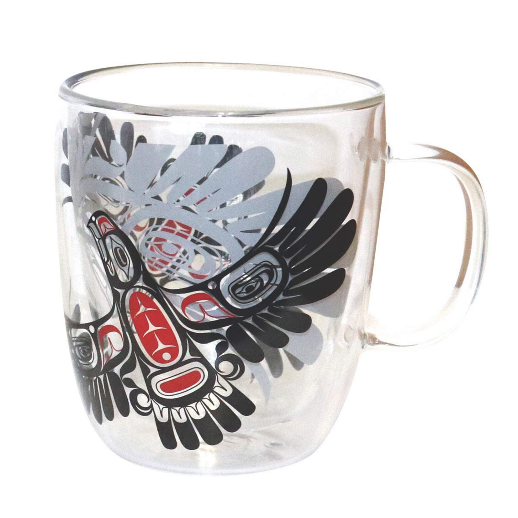 Native Northwest Double Walled Glass Mug - Eagle's First Flight by Ernest Swanson