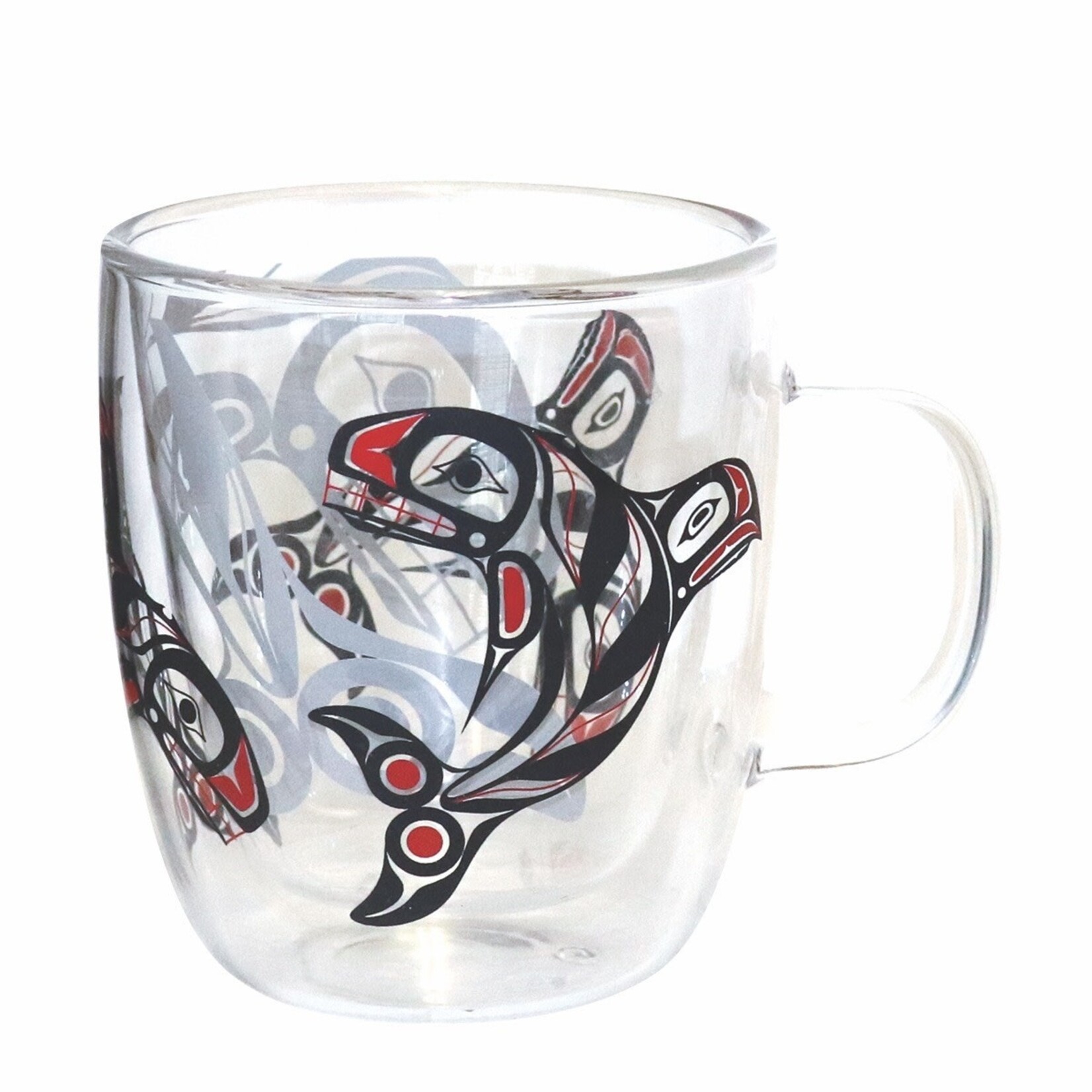 Native Northwest Double Walled Glass Mug - Raven Fin Killer Whale by  Darrel Amos