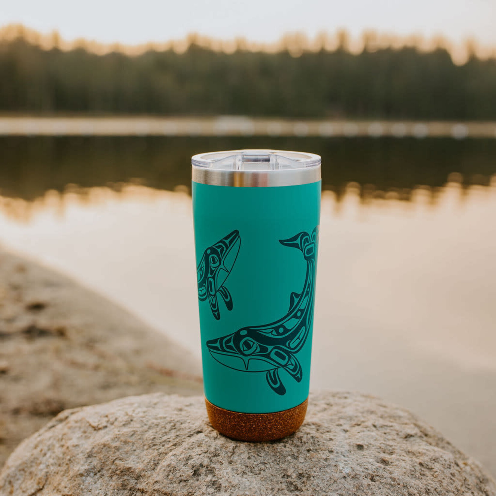 Native Northwest Cork Base Travel Mug 20 oz - Humpback Whale by Gordon White