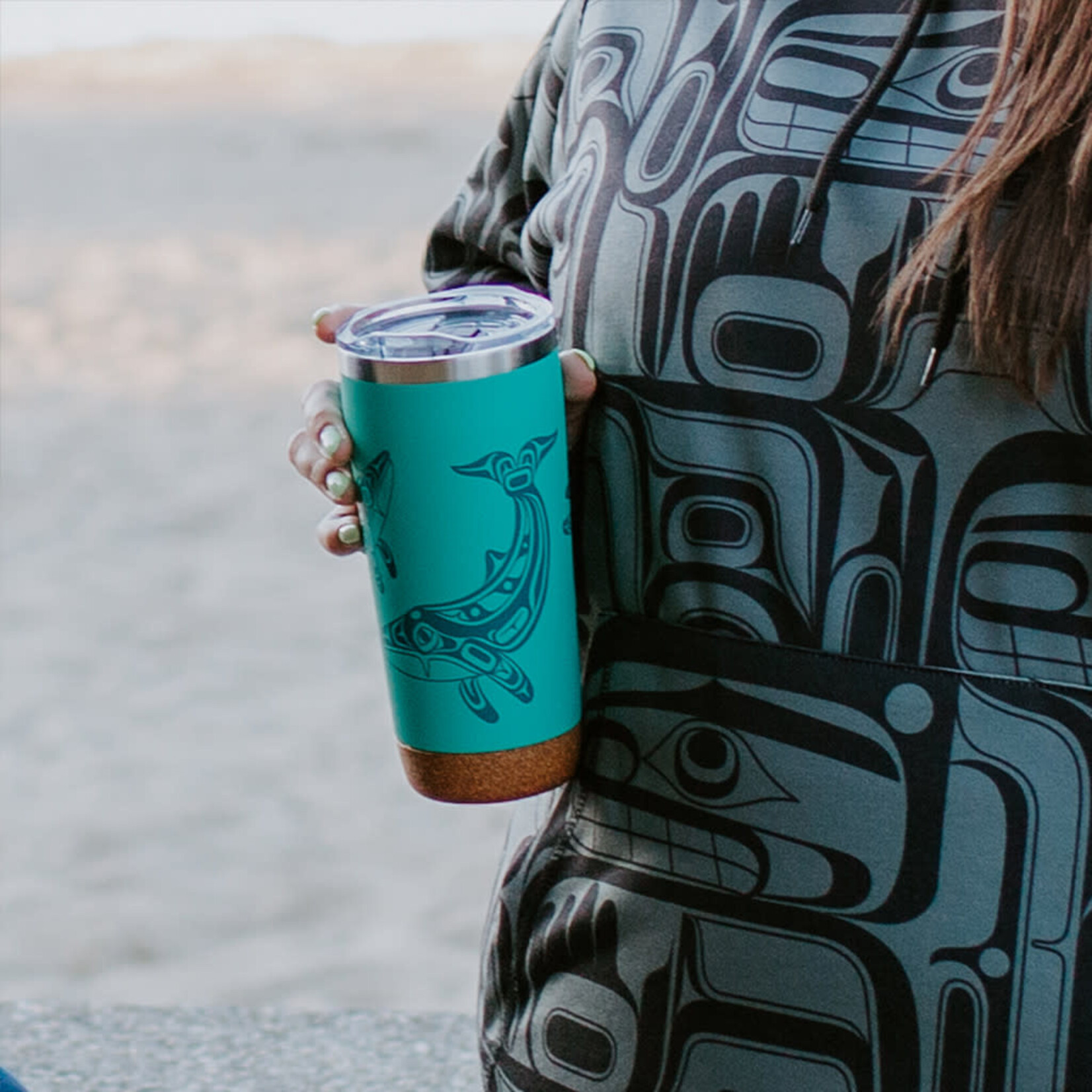 Native Northwest Cork Base Travel Mug 20 oz - Humpback Whale by Gordon White