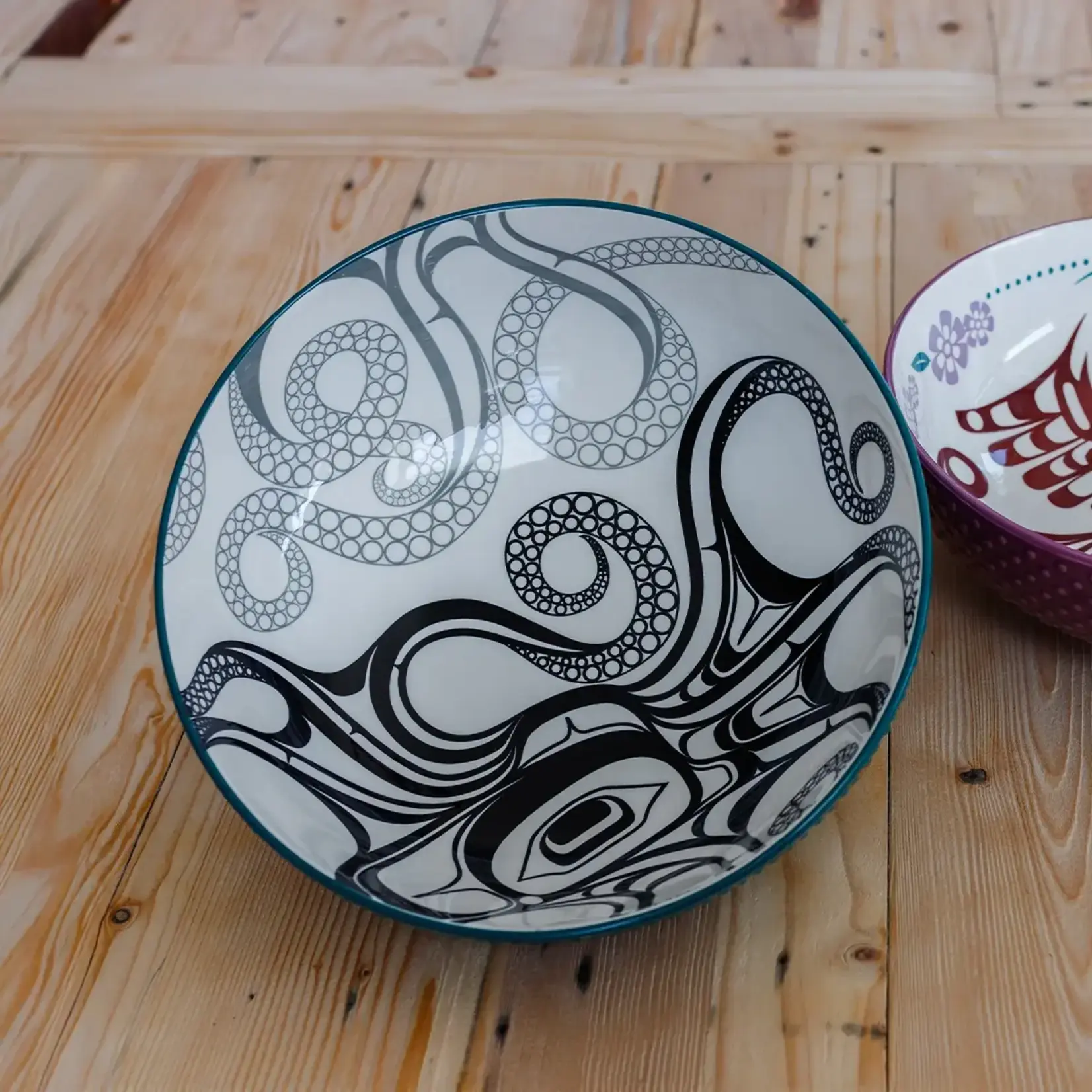 Native Northwest Porcelain Art Serving Bowl (Large)  - Octopus (Nuu) by Ernest Swanson