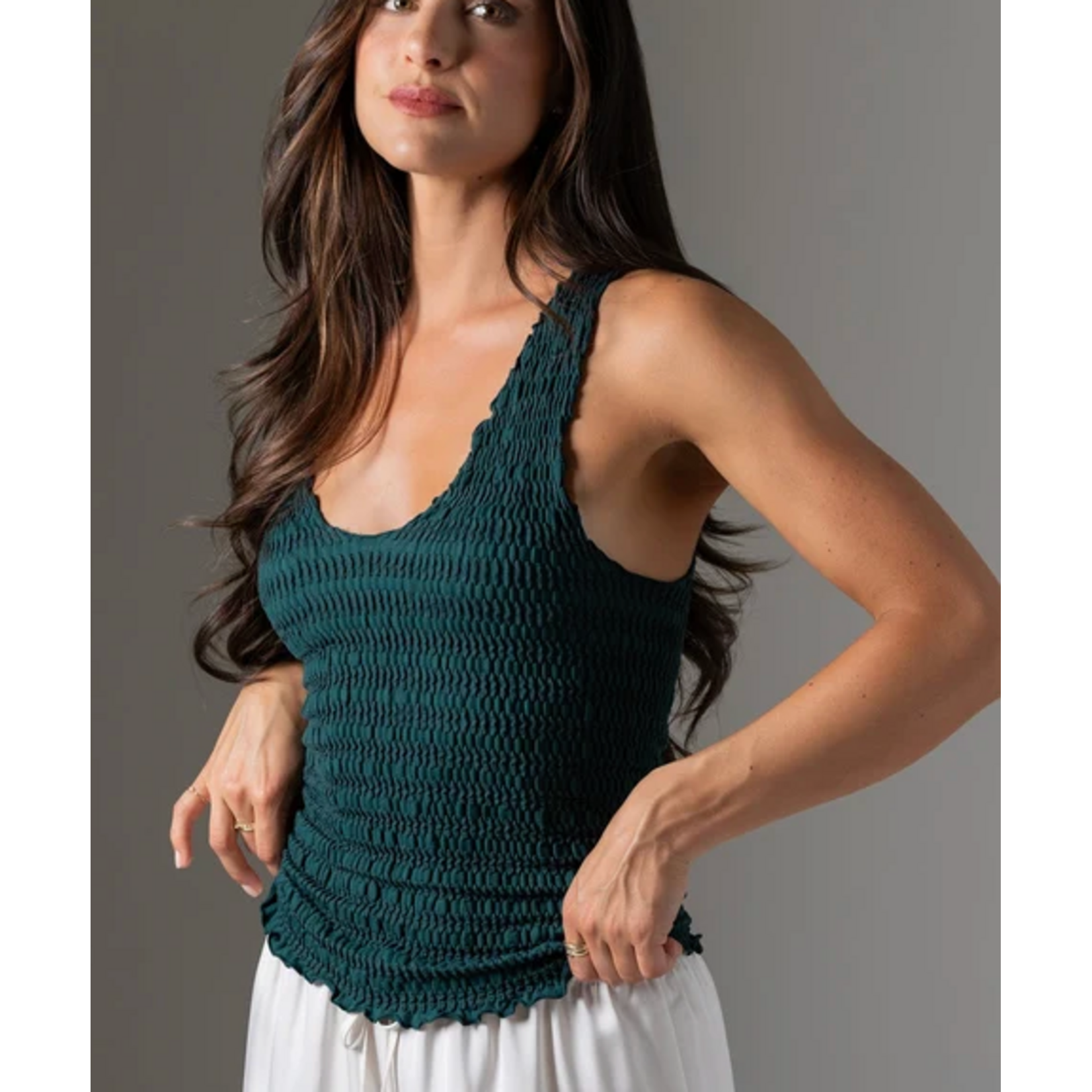 C'est Moi Favorite Find Smocked V-Neck Tank