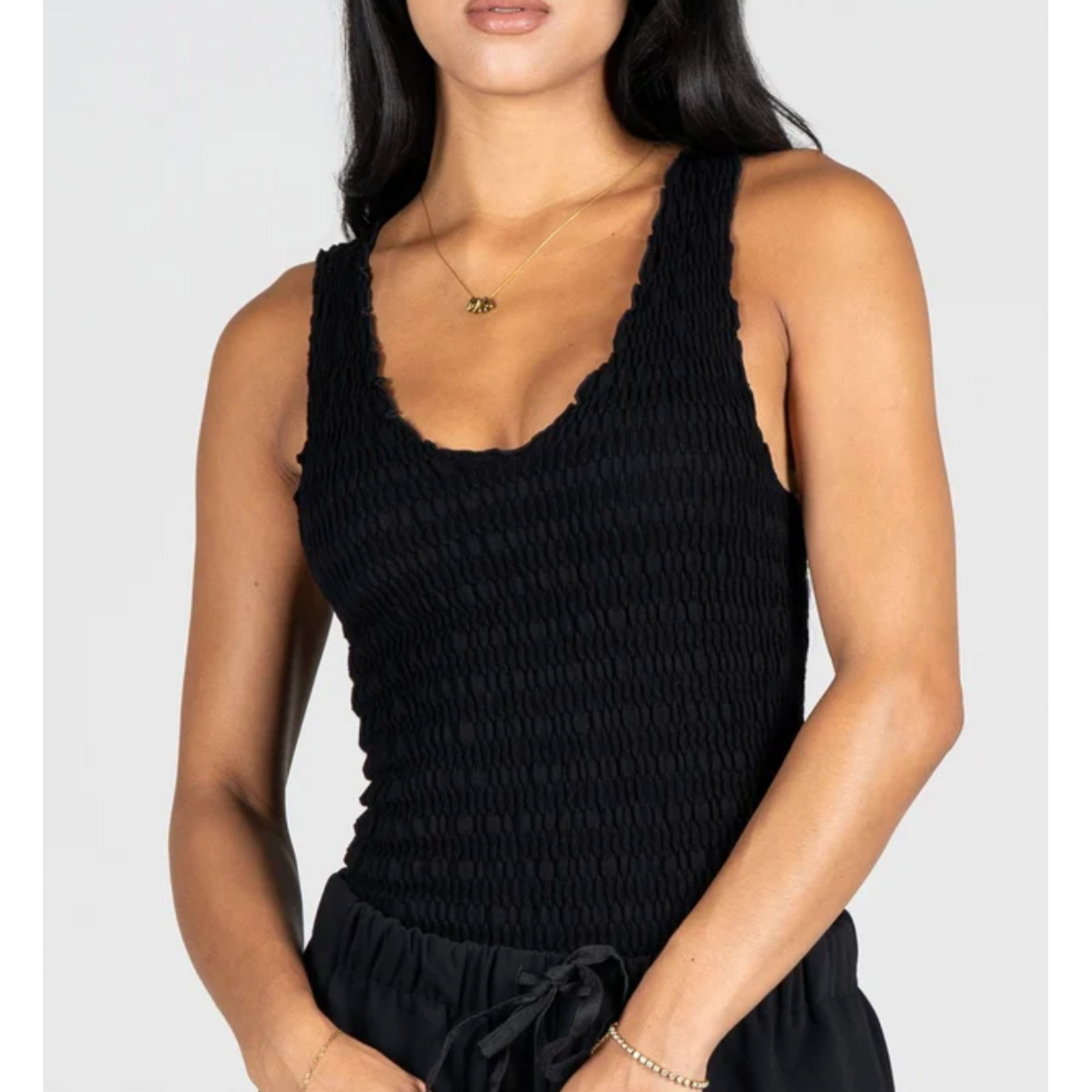 C'est Moi Favorite Find Smocked V-Neck Tank