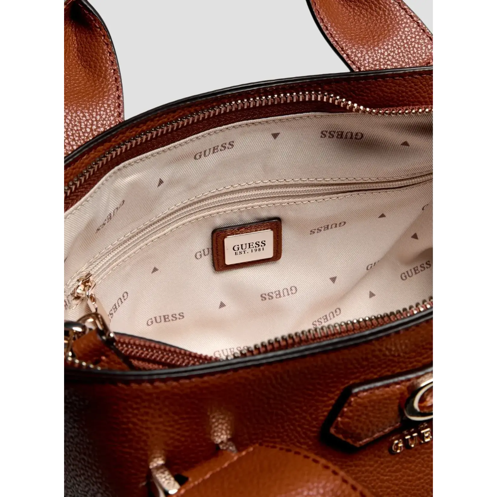 Guess Suzy Mini 3 Compartment Satchel - Cognac Brown