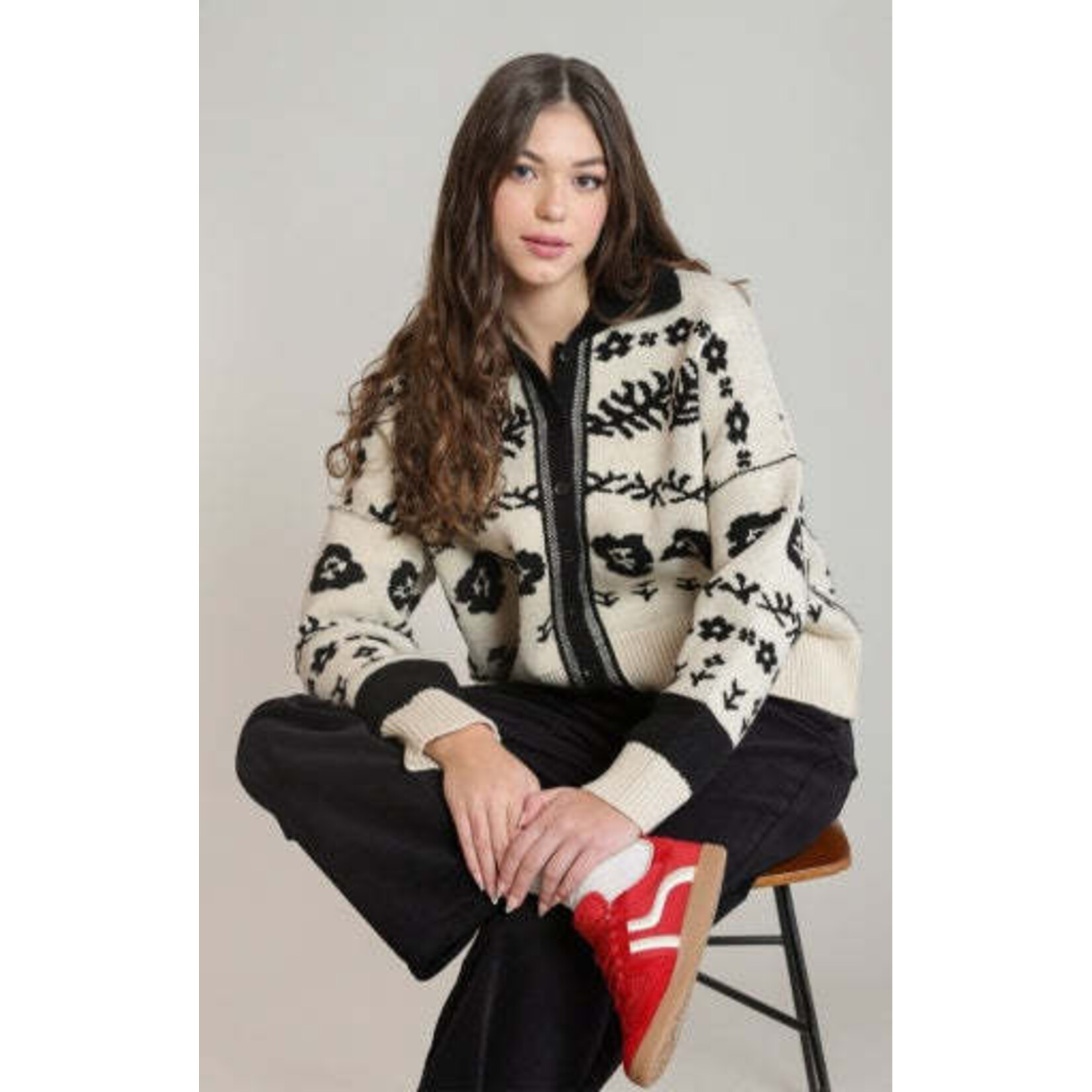 Dex Clothing 2827265 D - Flower Jacquard Cardigan