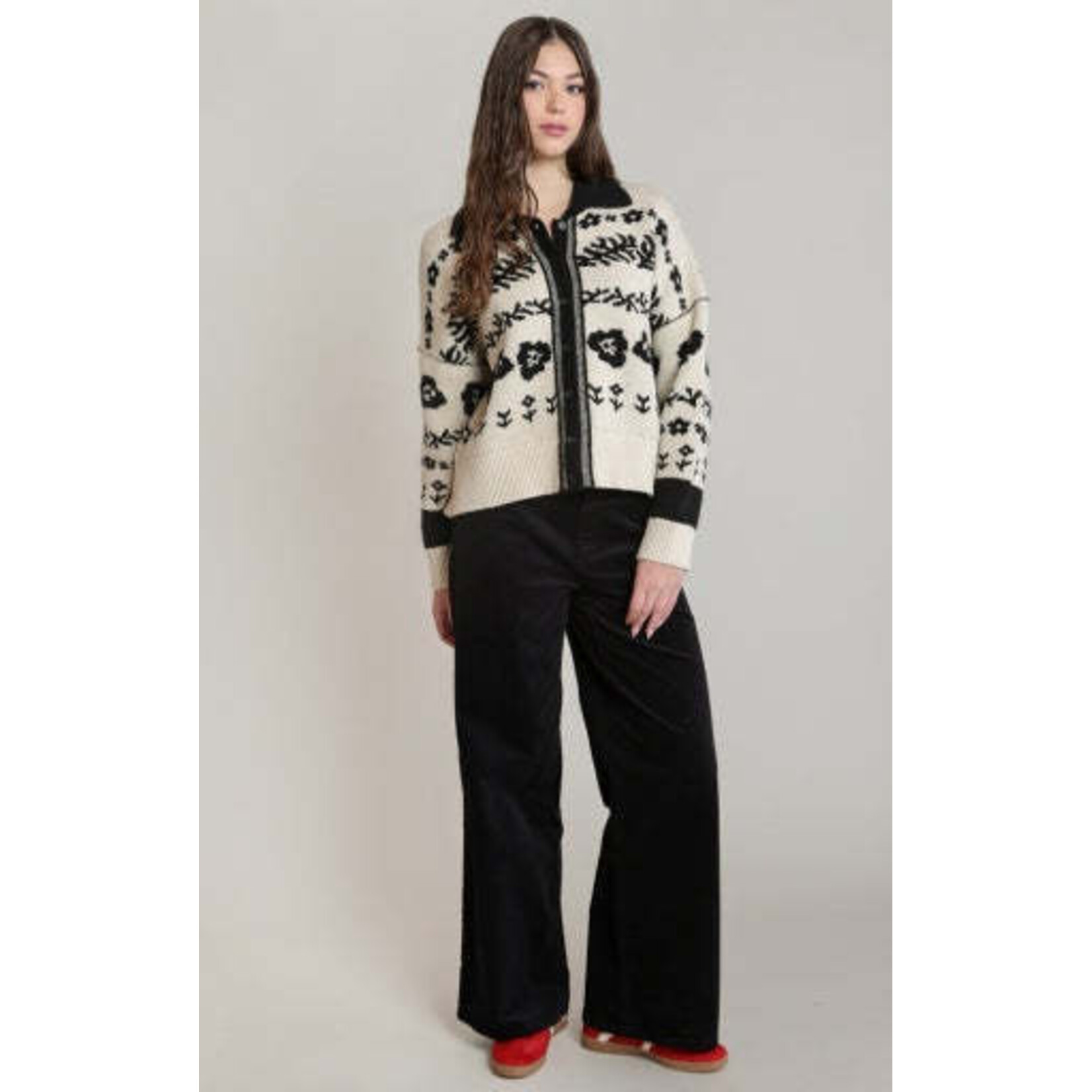 Dex Clothing 2827265 D - Flower Jacquard Cardigan