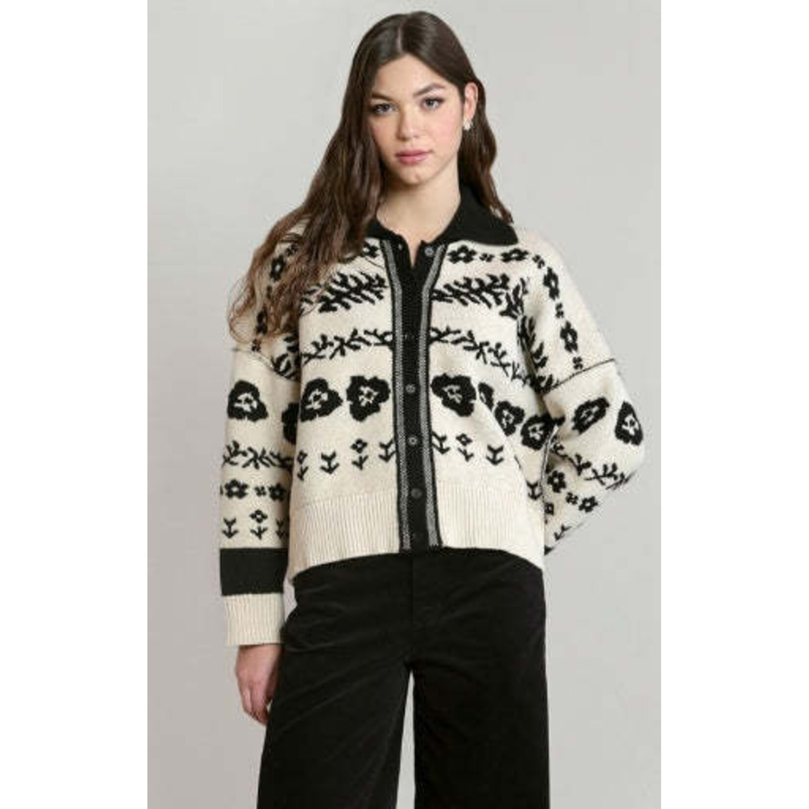 Dex Clothing 2827265 D - Flower Jacquard Cardigan