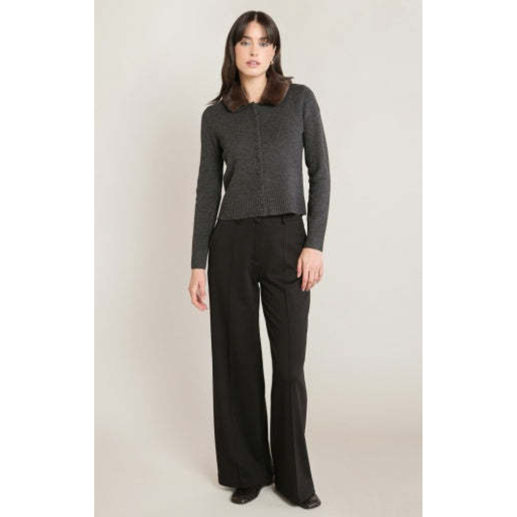 Black Tape 2827272 T - Fur Lapel Cardigan