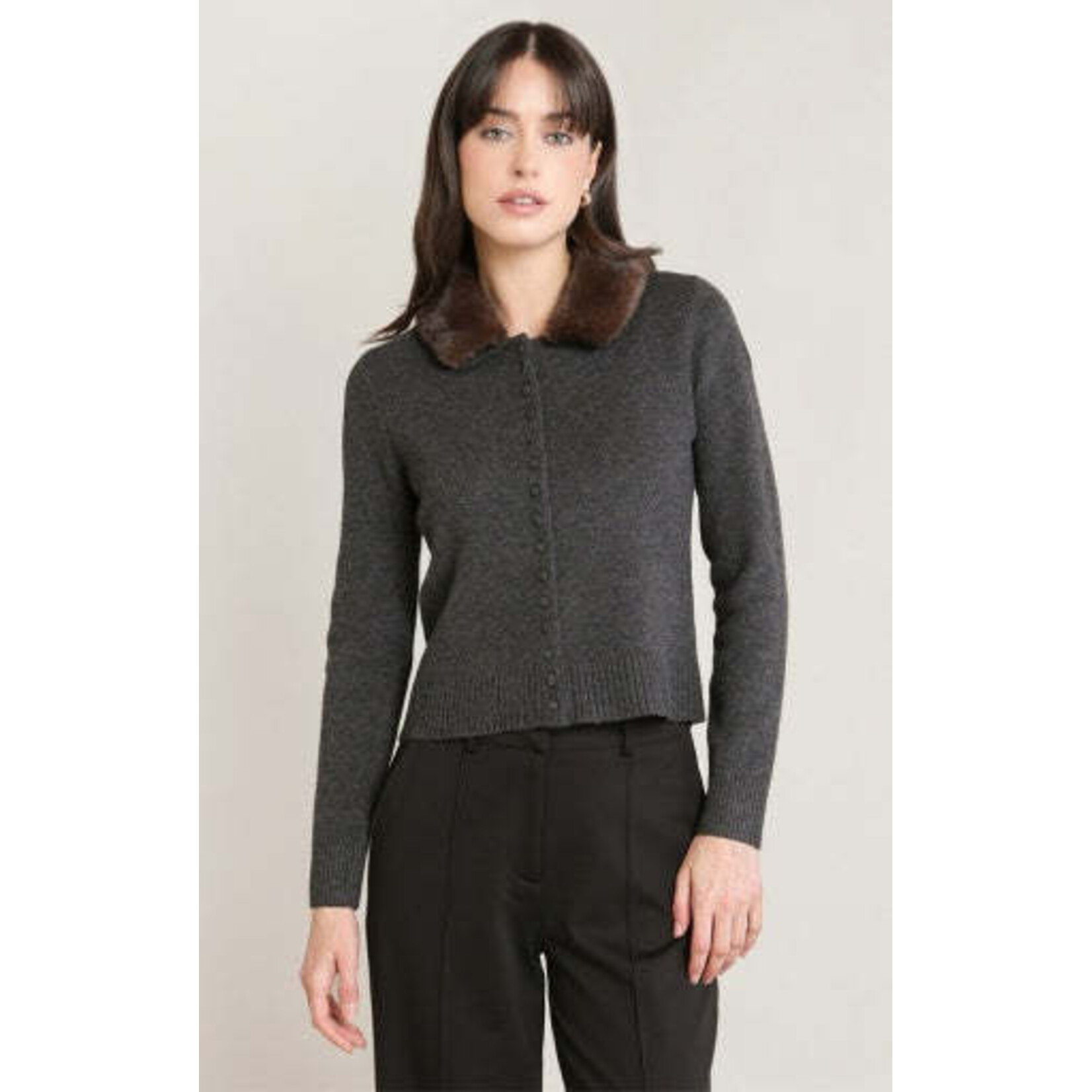 Black Tape 2827272 T - Fur Lapel Cardigan