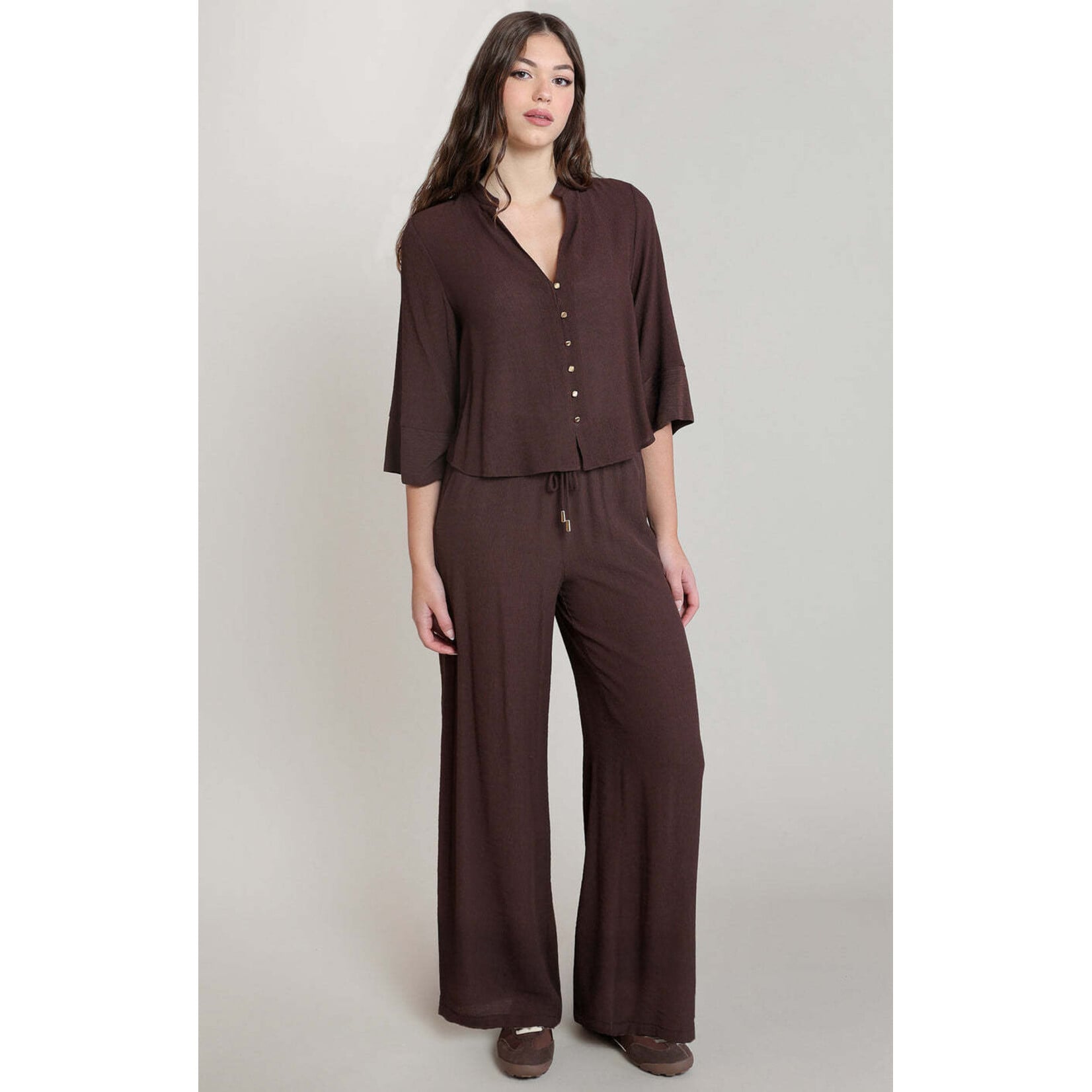 Dex Clothing 2823508 D - Wide Sleeve Button-Front Blouse