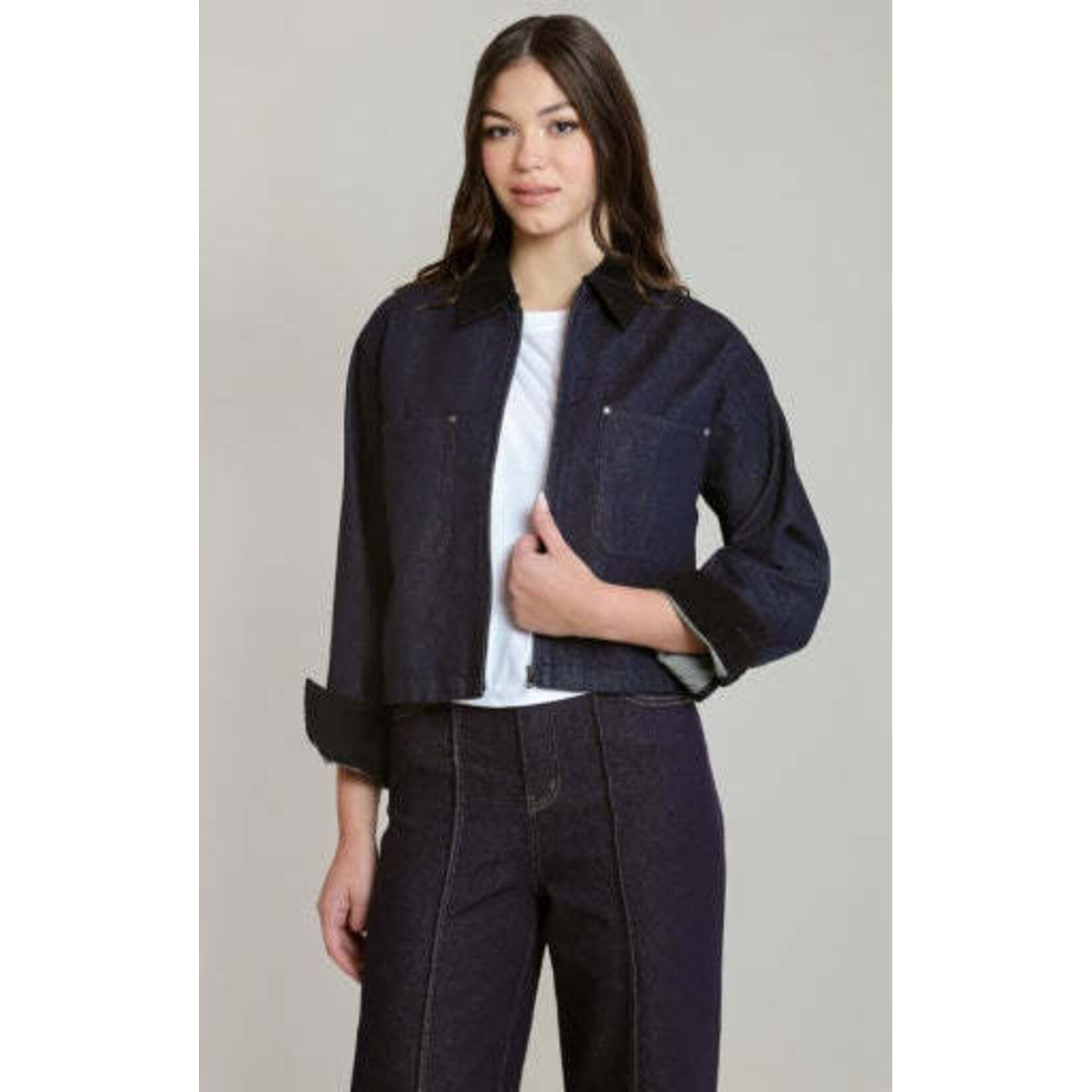 Dex Clothing 2825750 D - Corduroy Collar Denim Jacket