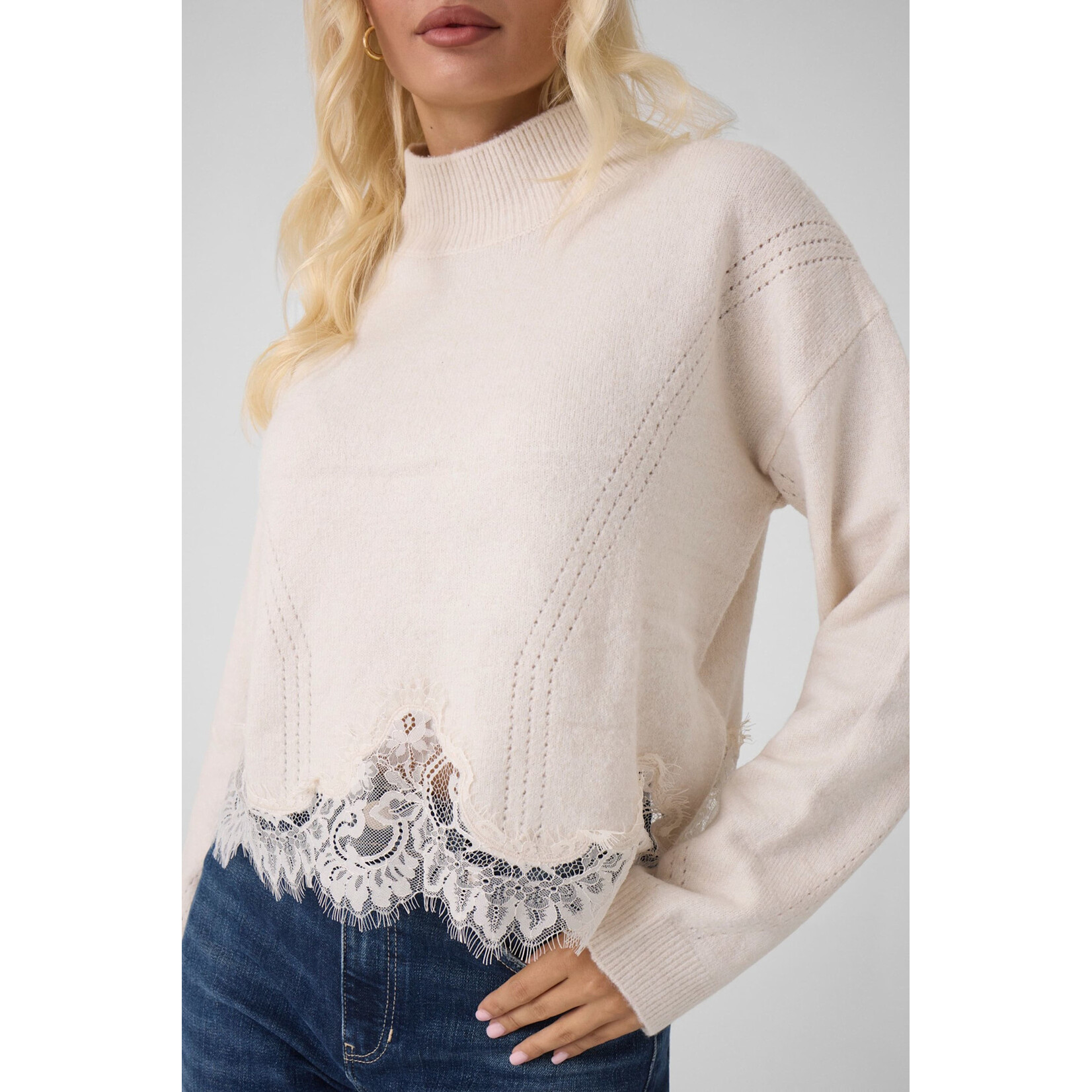 Guess W6BR38Z1433 - Long Sleeve Wool Blend Lace Sweater